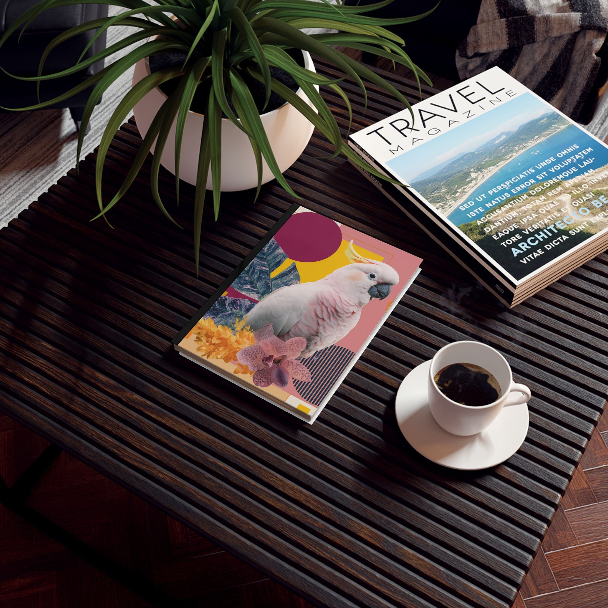 Personalized Pink Cockatoo Hard Backed Journal - Customizable Notebook, Gift for Writers, Tropical Bird Diary, Unique Stationery for Women,