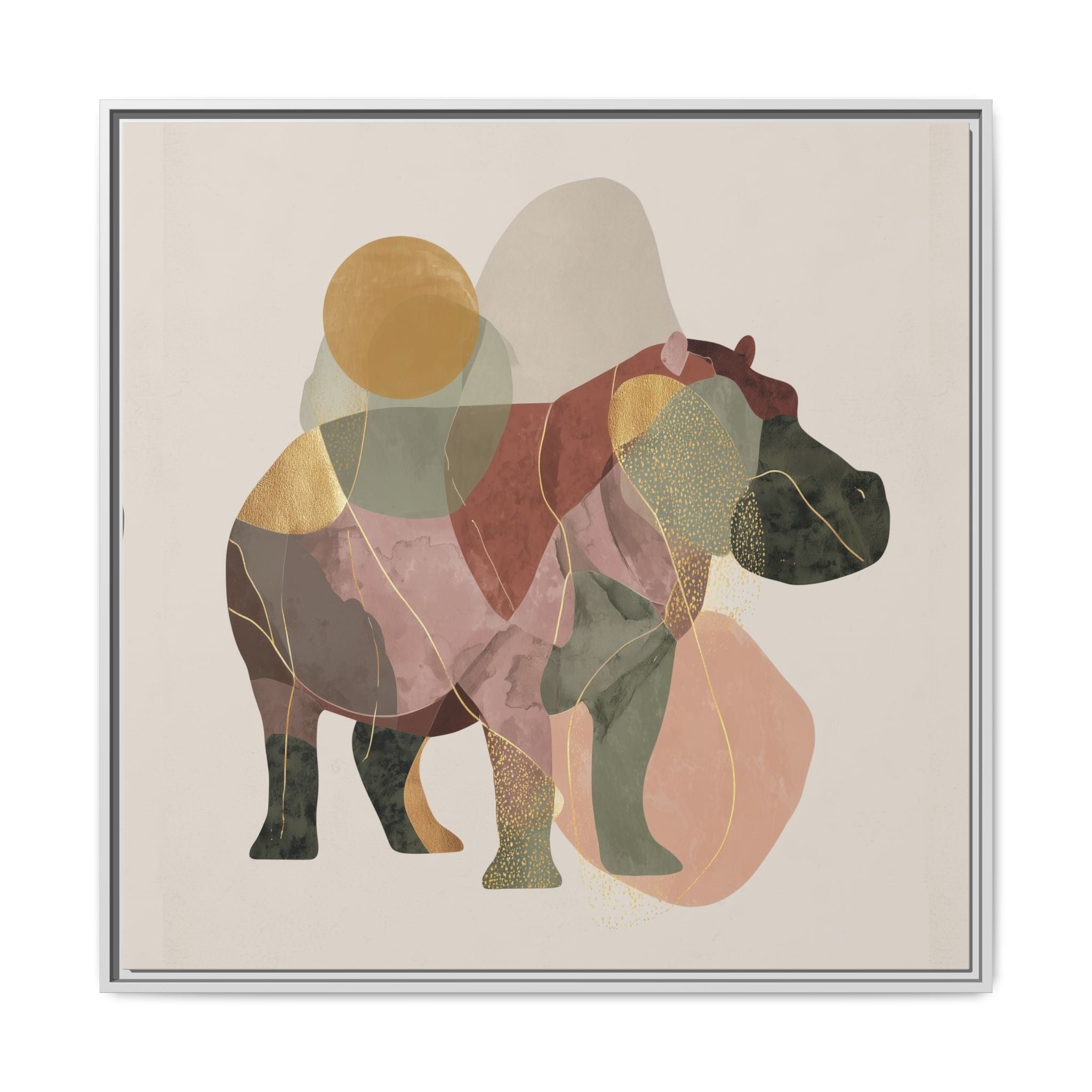 Geometric Hippo: Abstract Animal Watercolor, Modern Minimalist Composition   |    Custom Orders Available