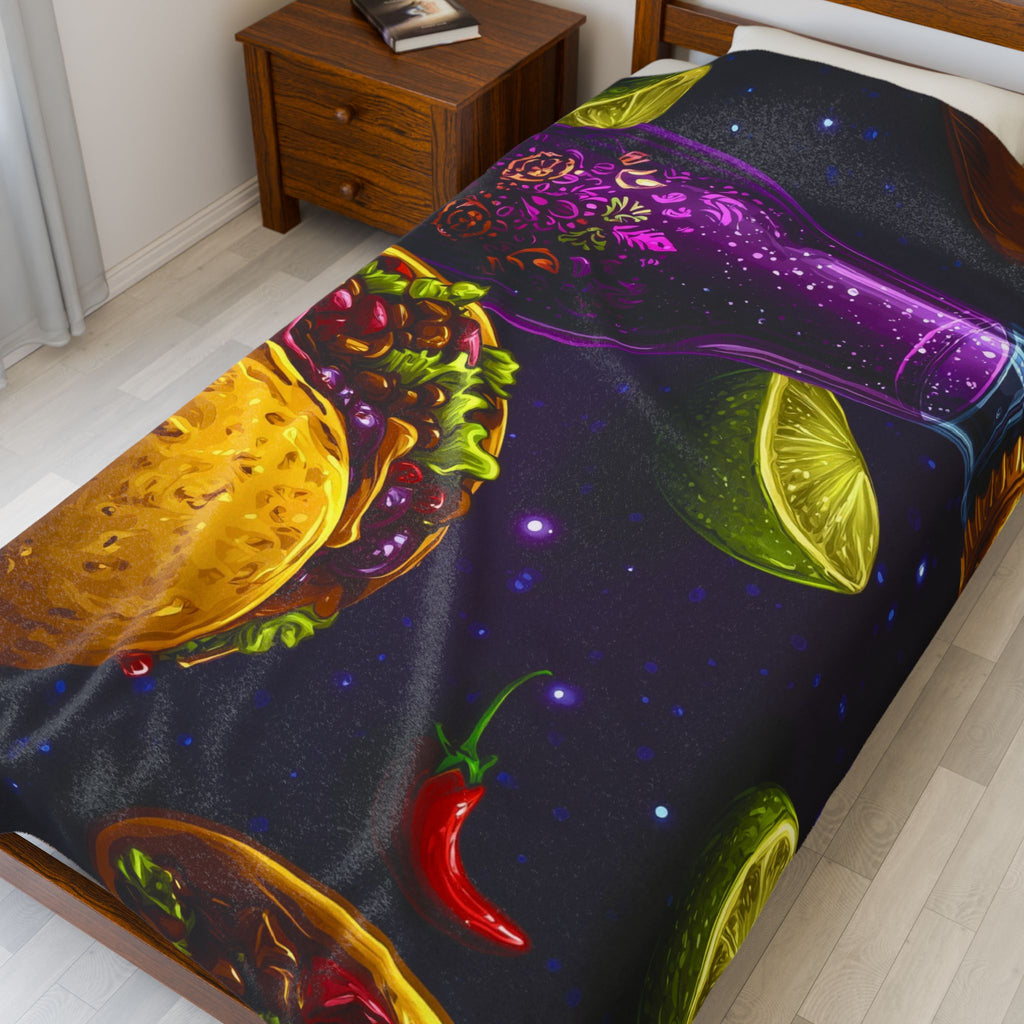 Cosmic Tacos Quilt Doona Duvet Cover : Culinary Space Odyssey, Mexican Night Feast   |   Custom Orders Accepted