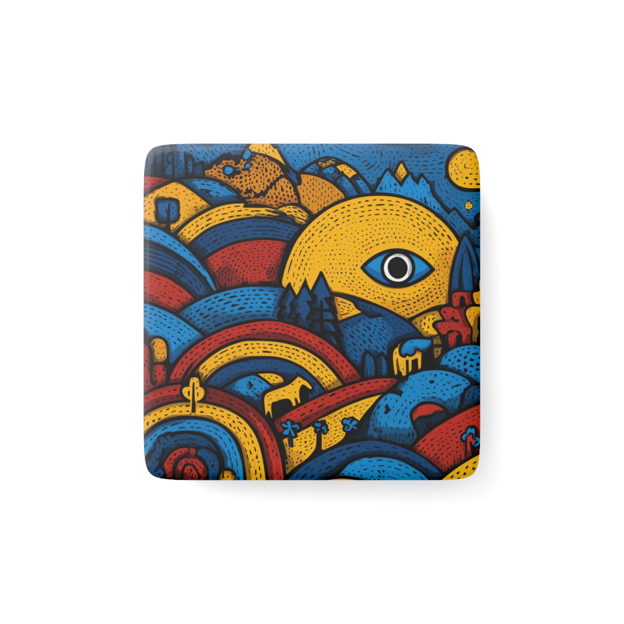 Vibrant Colombian Landscape Porcelain Magnet, Boho Home Decor, Colorful Fridge Magnet, Gift for Art Lovers, Unique Kitchen Accessories