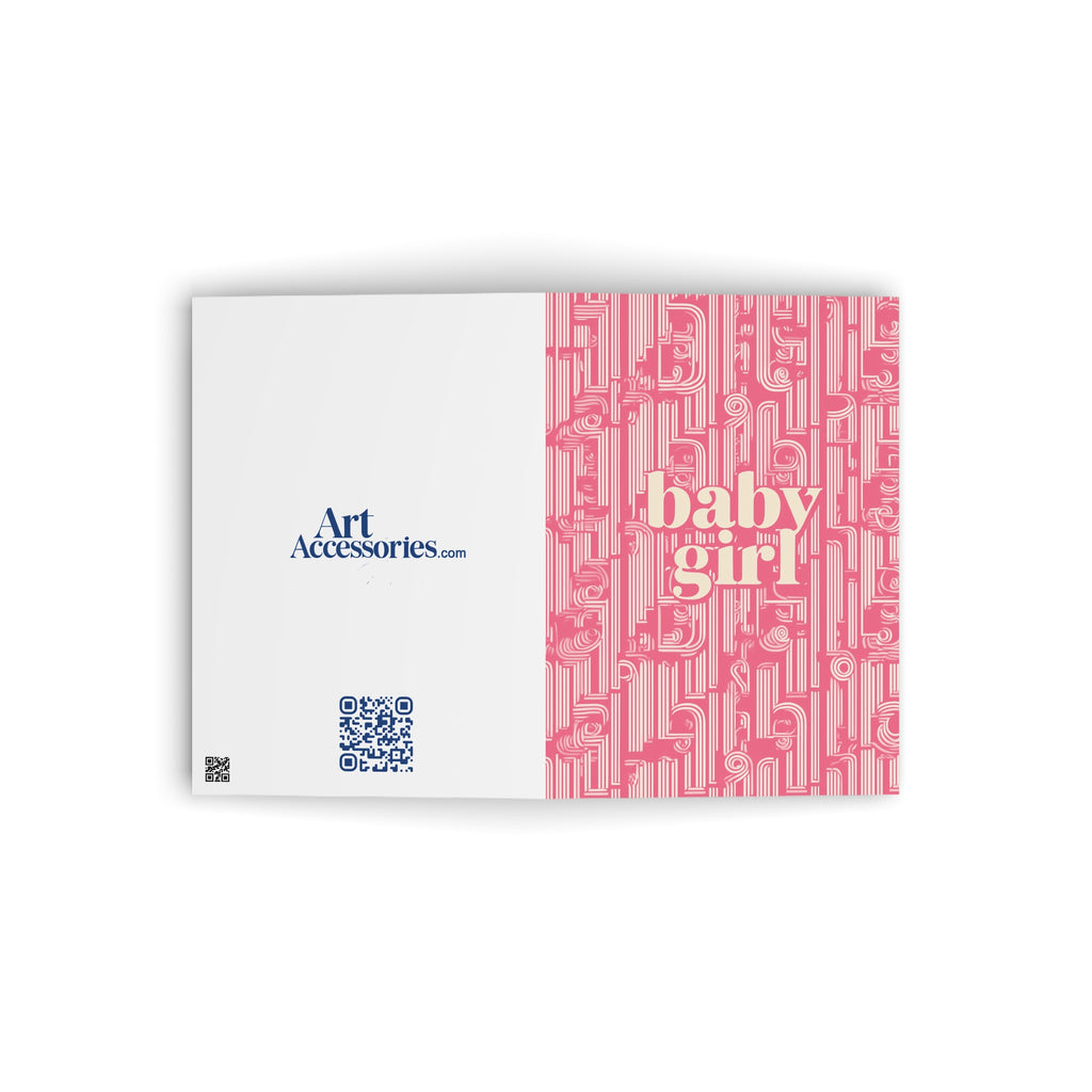 Baby Girl Greeting Card — Pink Retro Pattern Newborn Card