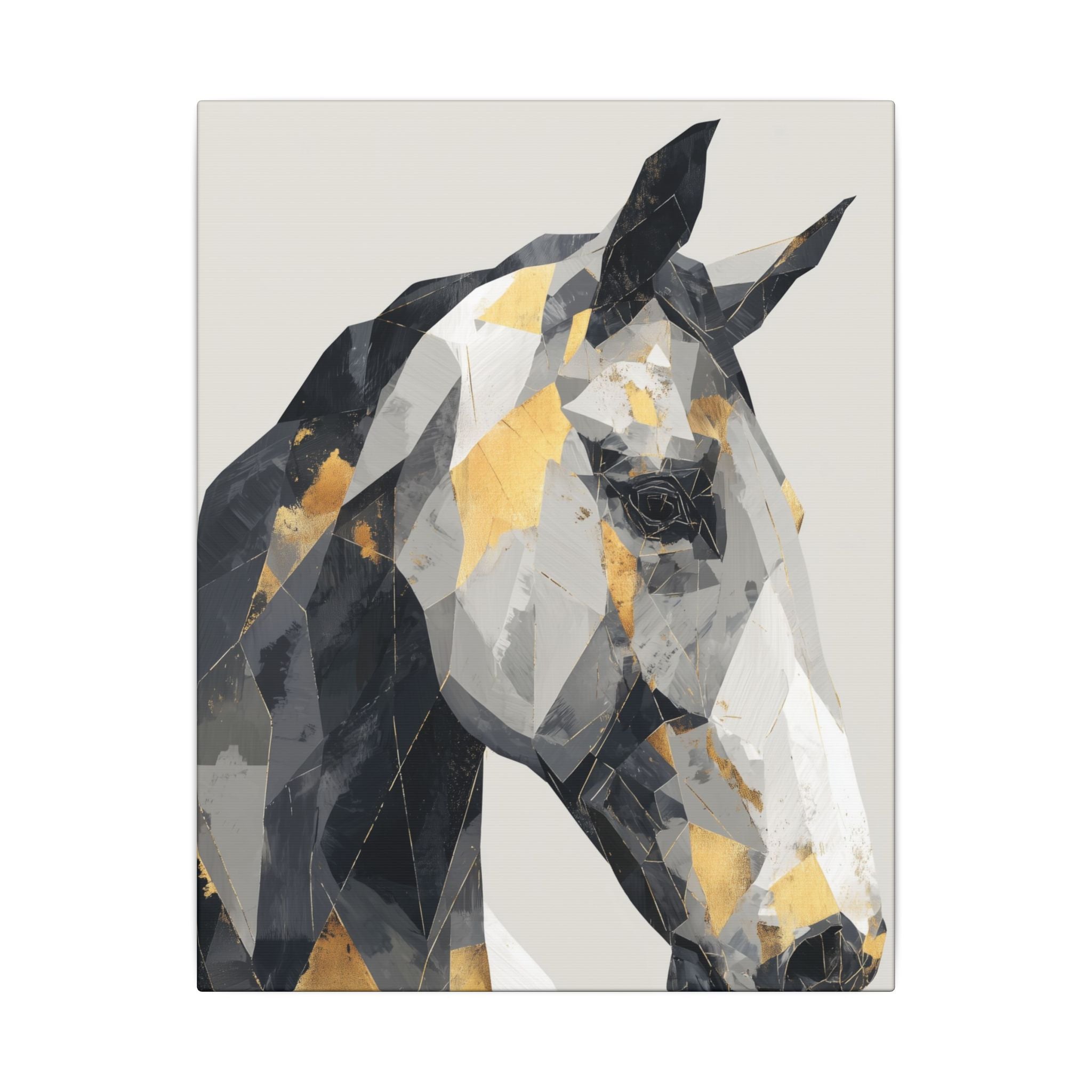Fractal Equine: Geometric Horse Design, Cubist Digital Art, Black and Gold Abstract Portrait   |  Personalized & Custom Orders Available