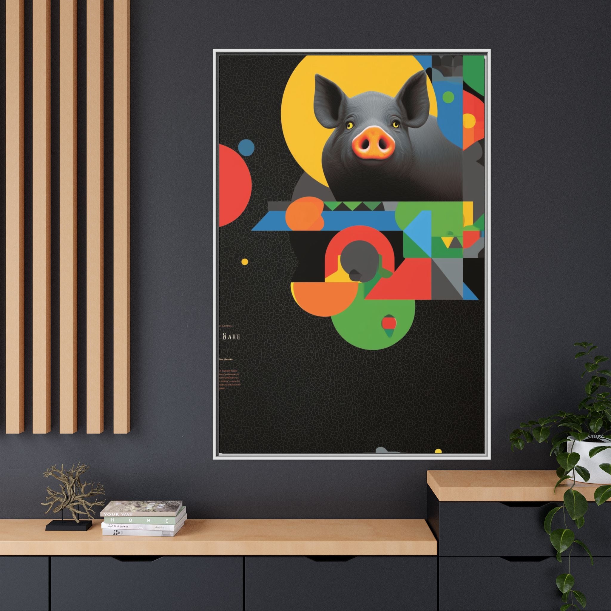 Geometric Pig Poster: Abstract Graphic Design, Colorful Modernist Composition   |    Custom Orders Available