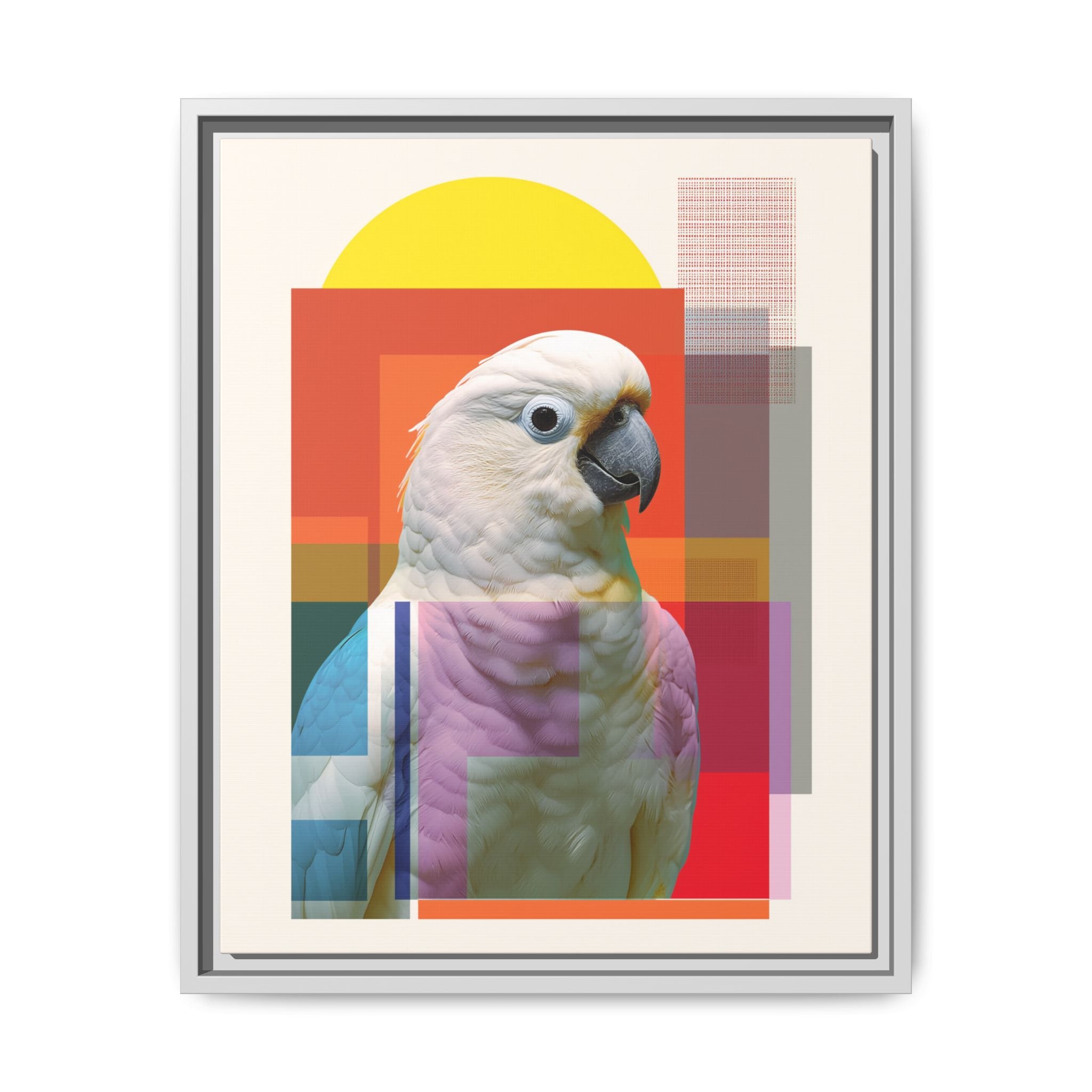 Cockatoo Chromatics Framed Print: Geometric Wildlife Portrait, Contemporary Art Print   |  Personalized & Custom Orders Available