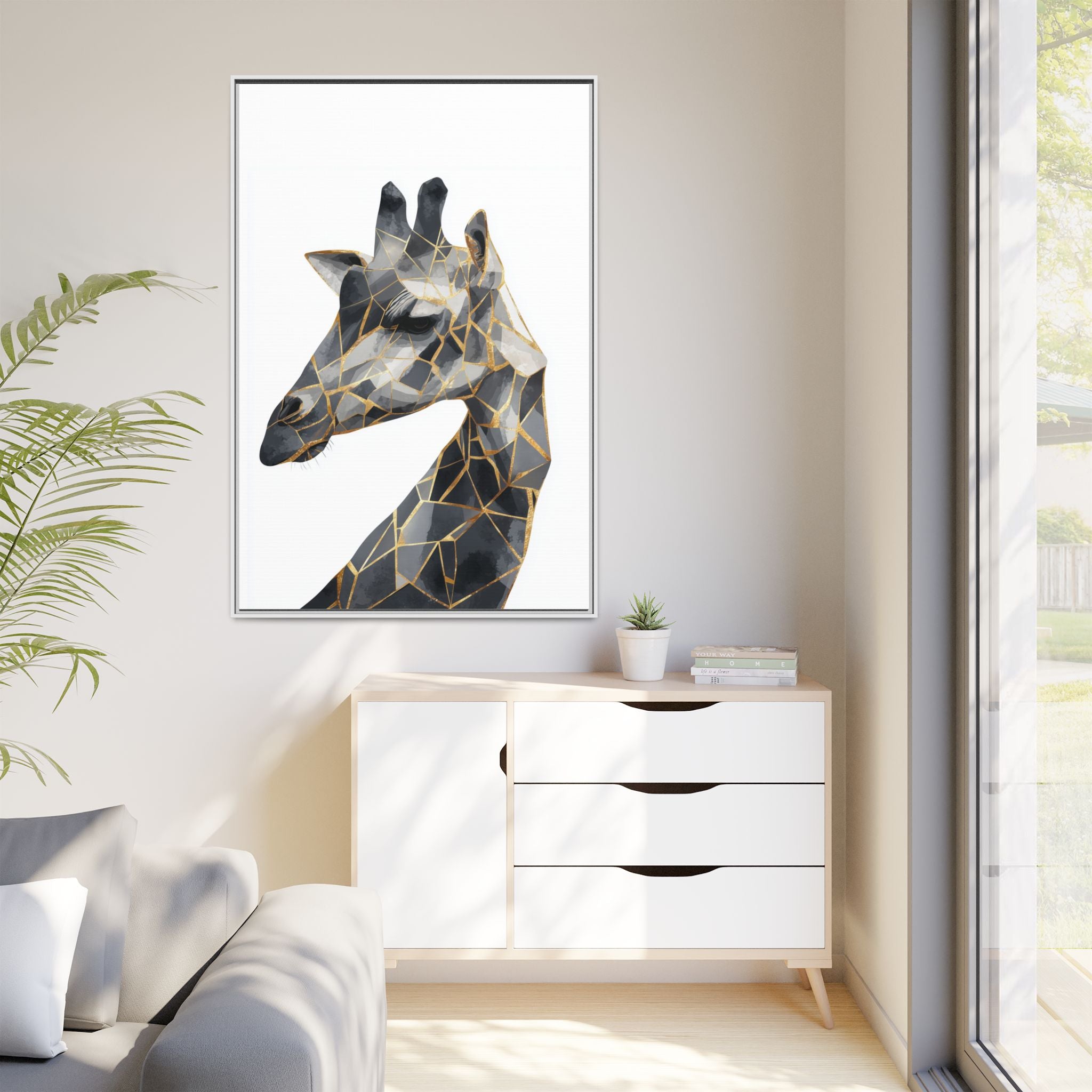 Geometric Giraffe Framed Print : Modern Mosaic Wildlife Art, Contemporary Golden Fragments   |  Personalized & Custom Orders Available