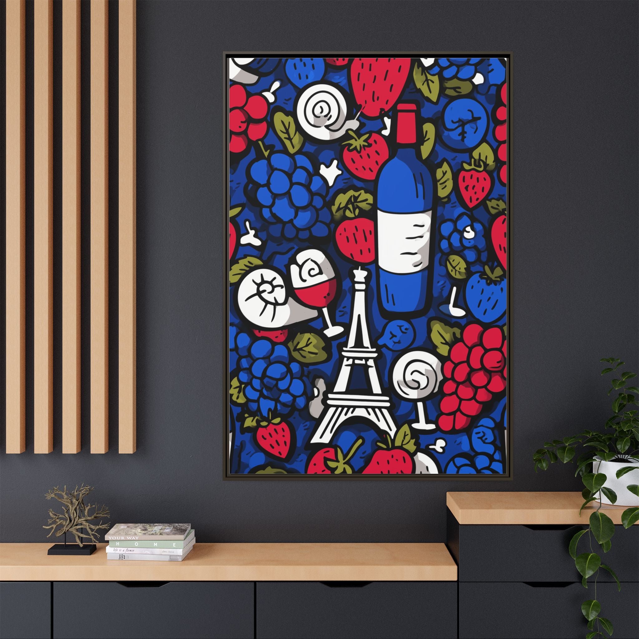 French Wine & Fruit Matte Canvas Art — Framed Paris Kitchen Print
