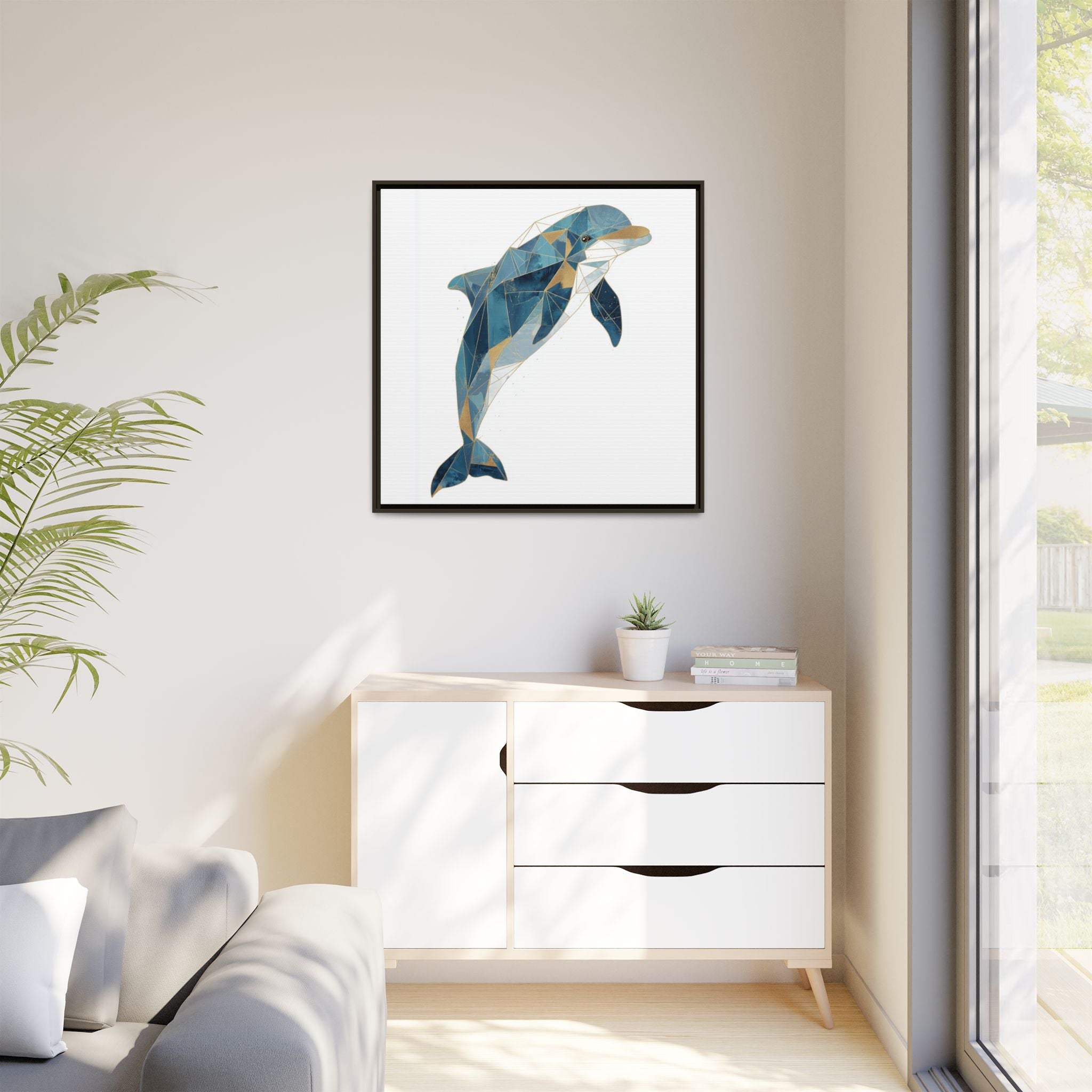 Oceanic Geometry: Dolphin in Blue Polygons, Modern Marine Art   |  Personalized & Custom Orders Available