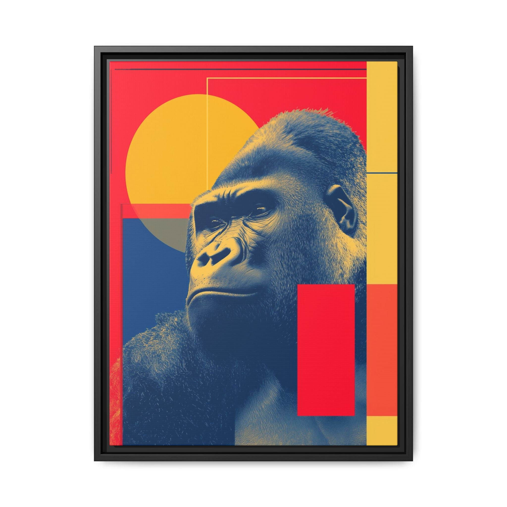 Primal Geometry: Gorilla Portrait in Blue and Yellow, Pop Art Graphic Design   |  Personalized & Custom Orders Available
