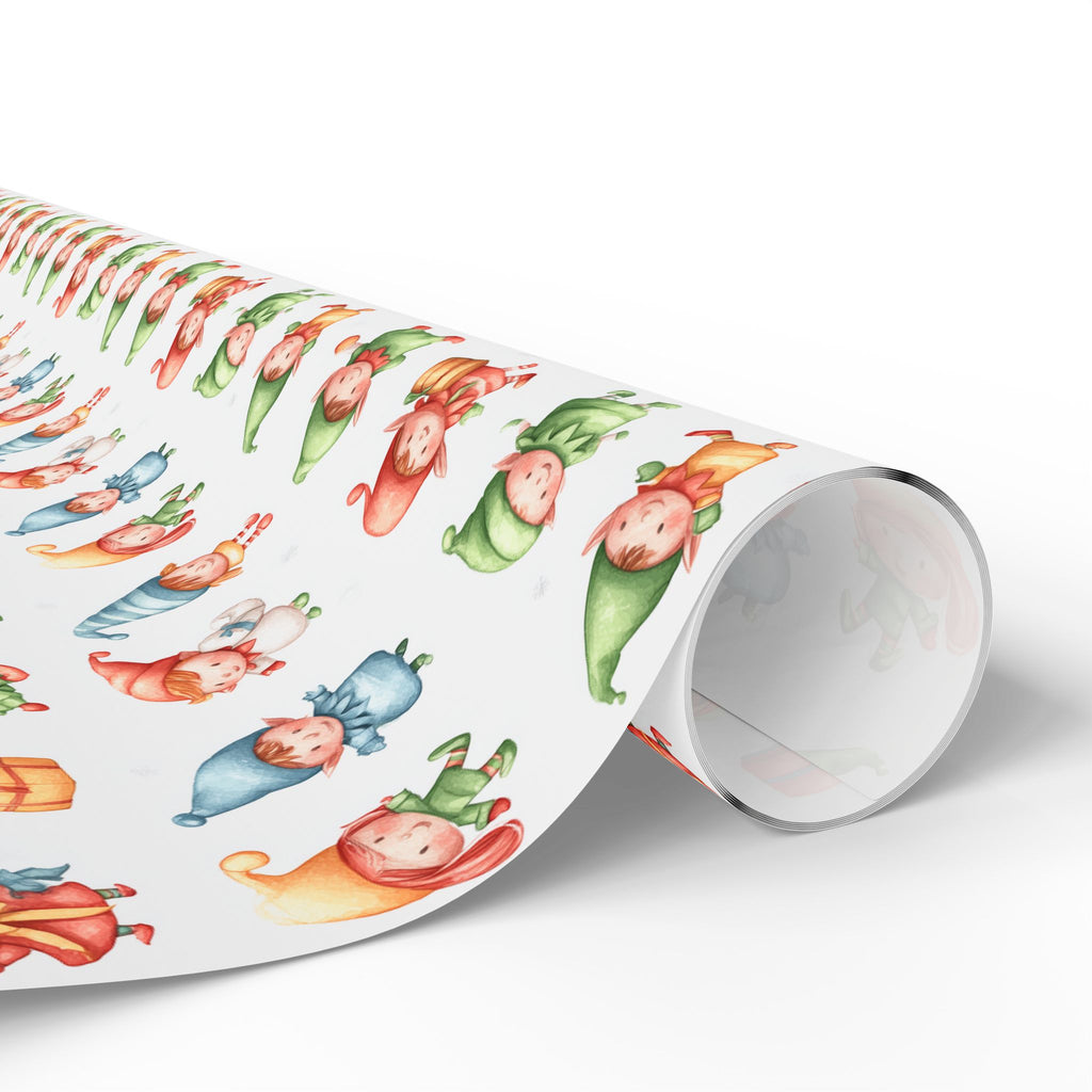 Wrapping Paper – Cute Watercolor Christmas Elves Gift Wrap