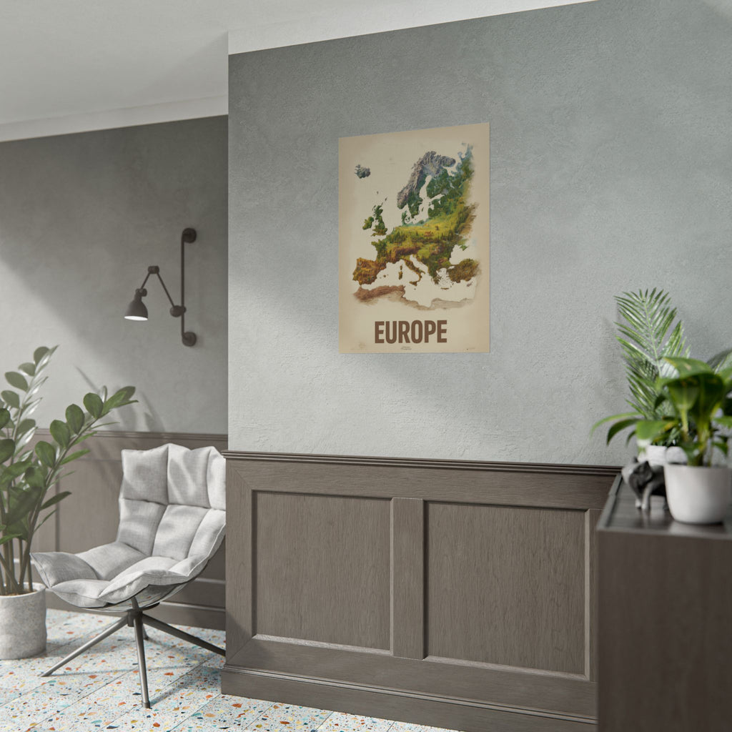 Europe Map Poster — Vintage Nature Scenic Travel Wall Art (Rolled Poster)