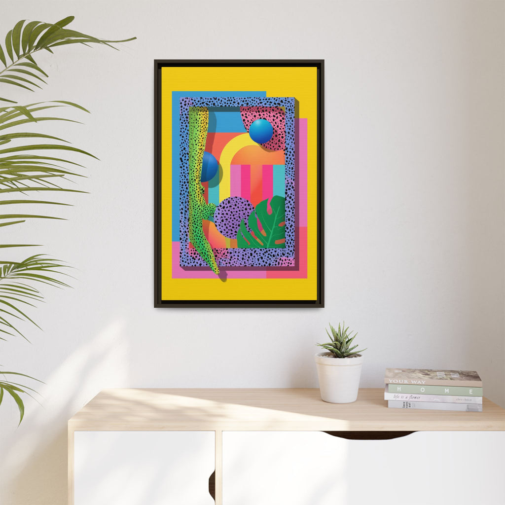 Geometric Rhythms: Abstract Layers of Color, Dimensional Shapes and Tropical Elements, Vibrant Modern Art Composition   |   Custom Orders