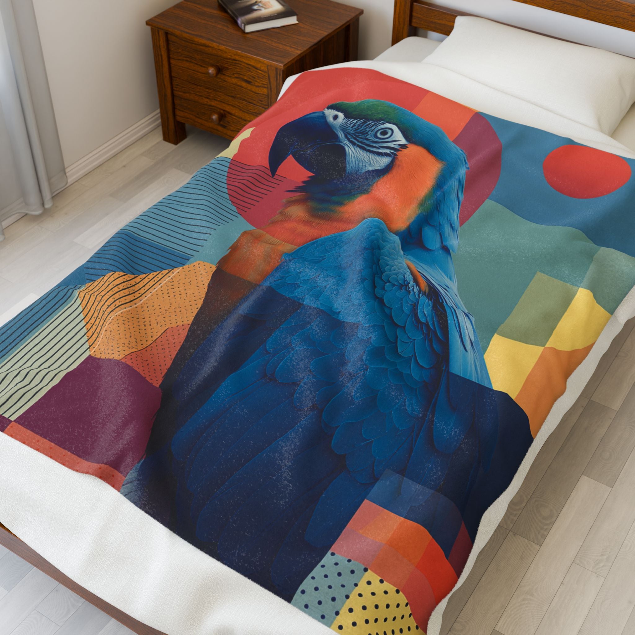 Geometric Macaw Quilt Cover, Doona Cover, Duvet : Abstract Avian Symphony, Contemporary Art Print   |    Custom Orders Available