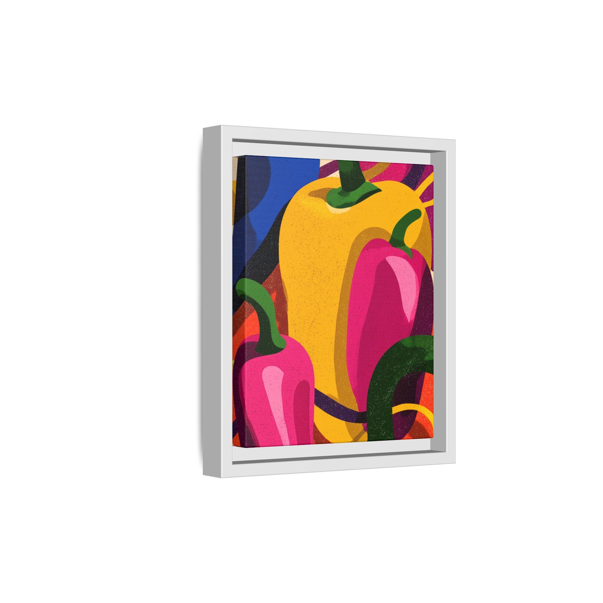 Canvas Art, Abstract Geometric Bell Peppers, Framed Wall Decor Print, Kitchen Wall Art, Modern Home Decor, Foodie Gift