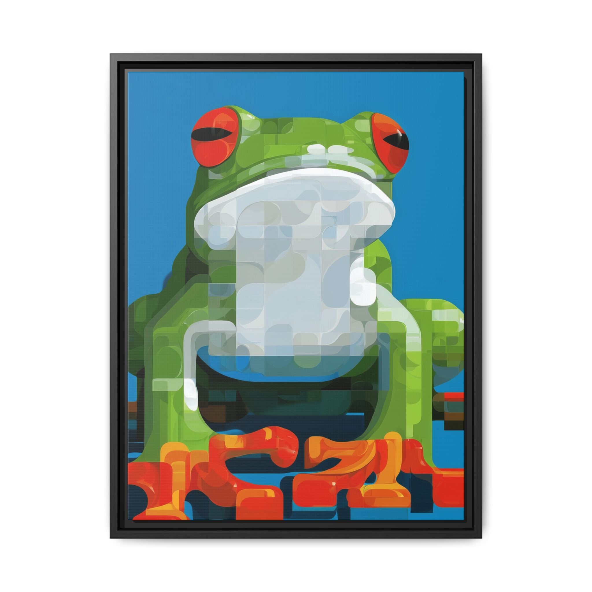 Pixel Frog Framed Print : Geometric Digital Art, Mosaic Amphibian Portrait   |  Personalized & Custom Orders Available