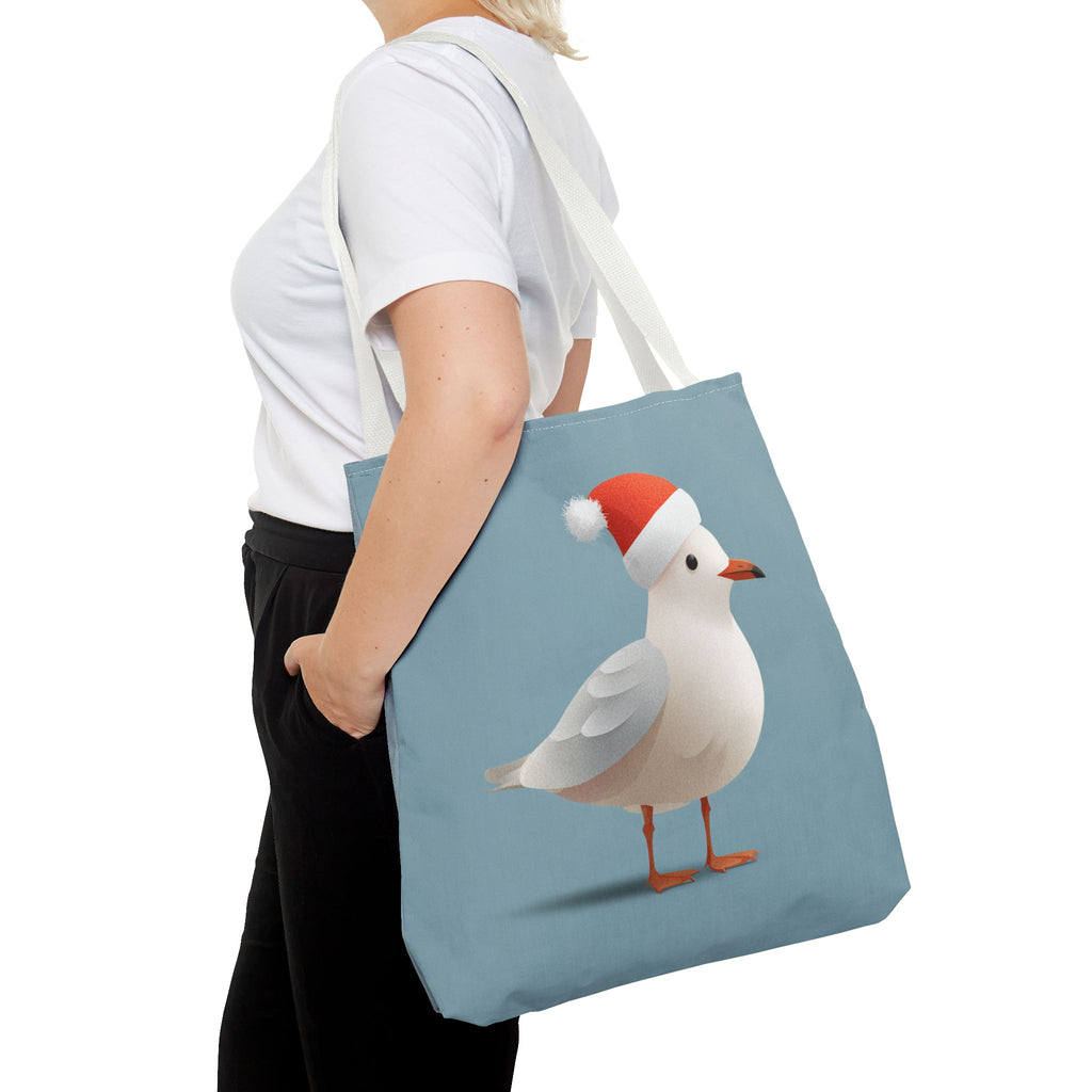 Christmas Seagull Tote Bag, Holiday Shopping Bag, Eco-Friendly Gift Bag, Cute Coastal Accessories, Winter Tote for Bird Lovers