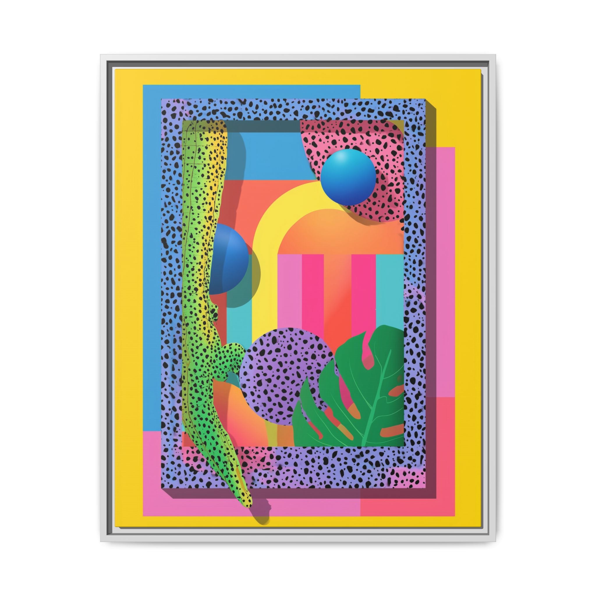 Geometric Rhythms: Abstract Layers of Color, Dimensional Shapes and Tropical Elements, Vibrant Modern Art Composition   |   Custom Orders