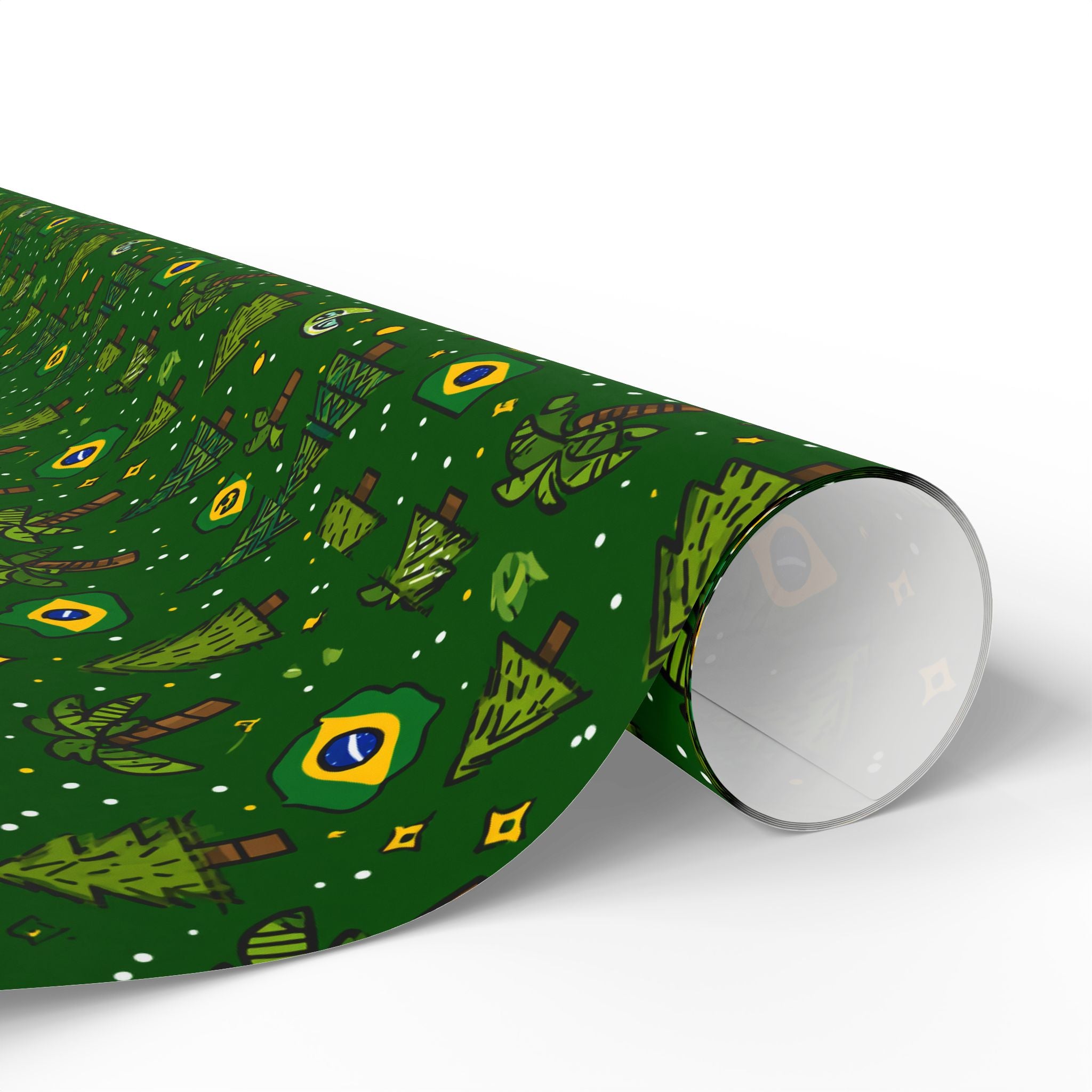 Brazillian Brazil Wrapping Paper Roll — Festive Green Holiday Gift Wrap