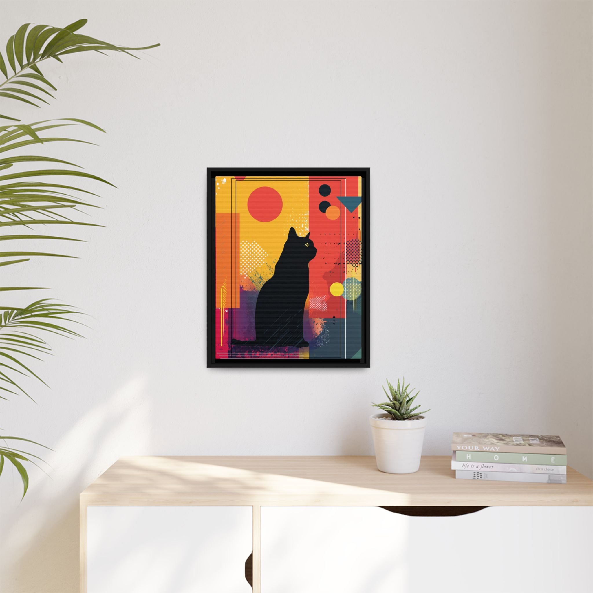 Feline Geometry Framed Print: Abstract Cat Silhouette, Retro Digital Design   |  Personalized & Custom Orders Available