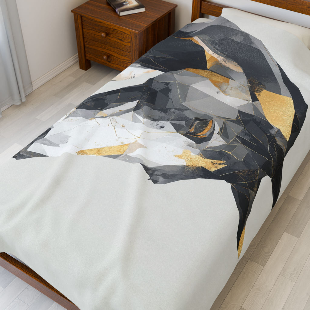 Fractured Equine: Geometric Horse Blanket, Digital Art Polygon Style, Metallic Gray Contemporary Composition   |  Personalized & Custom