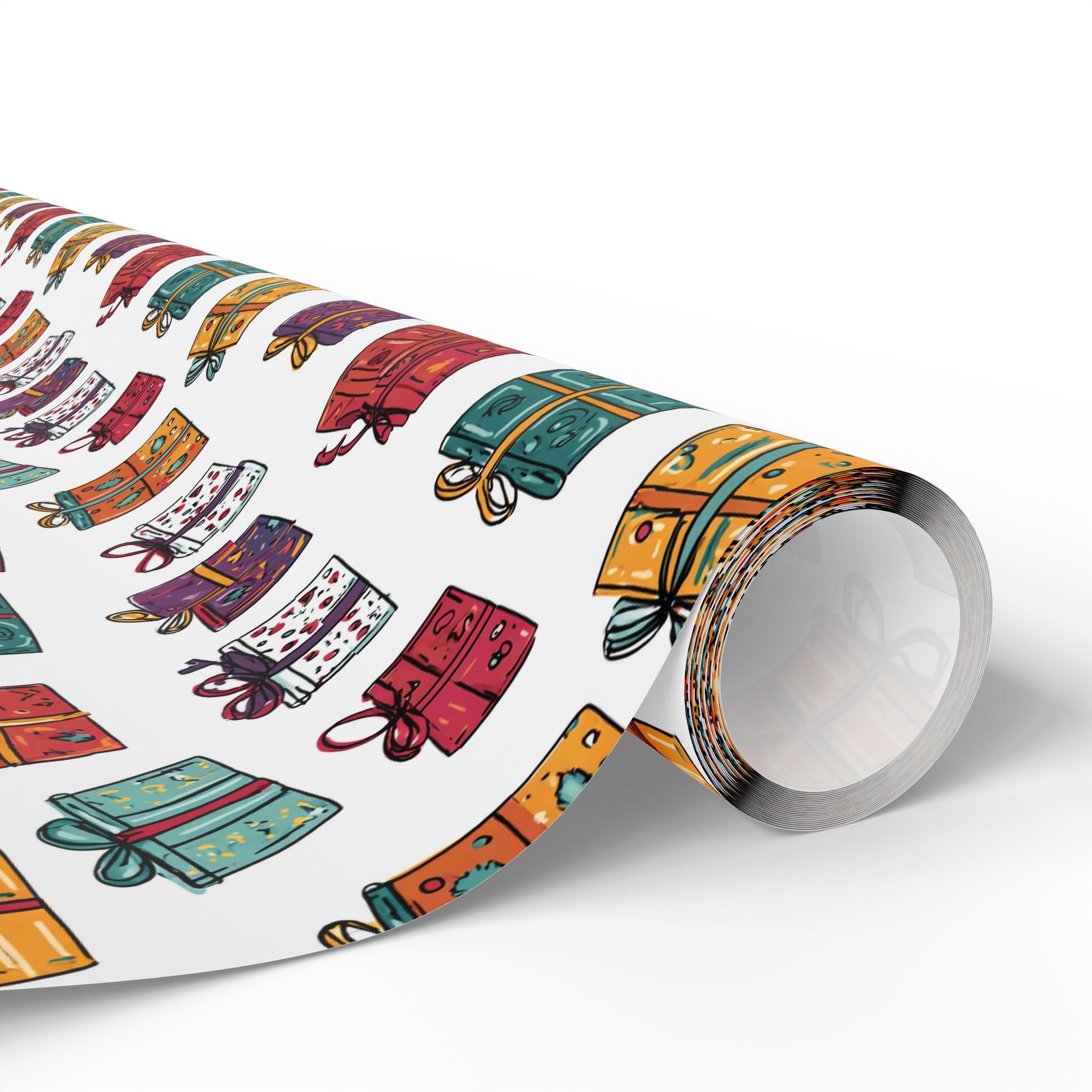 Gift Wrap Paper Roll — Colorful Hand-Drawn Presents Pattern