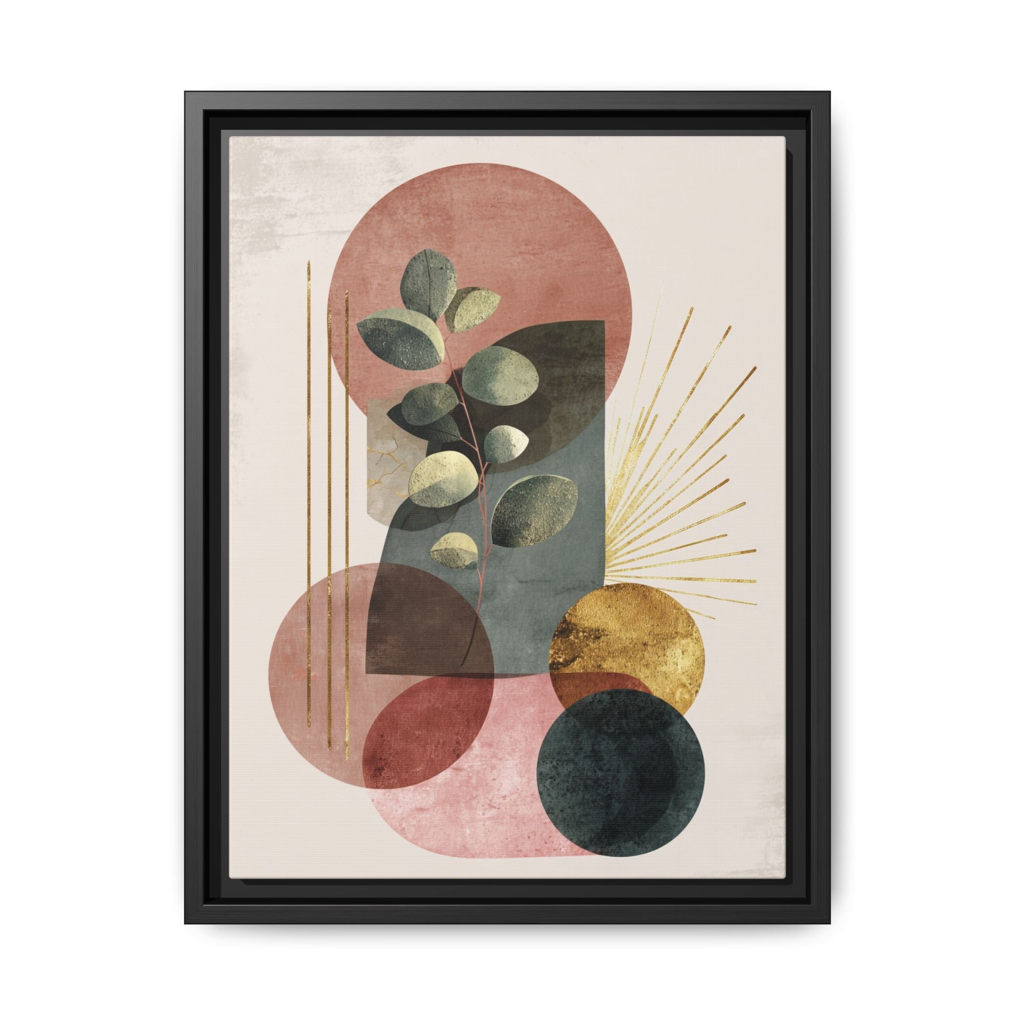 Botanical Geometric Symphony: Eucalyptus Harmony, Metallic Intersections, Modern Earth Tones   |   Custom Orders Accepted