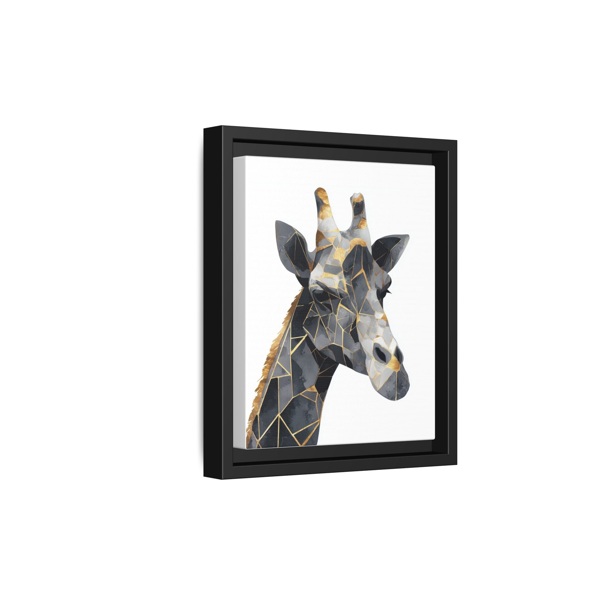 Geometric Giraffe Mosaic Framed Print : Contemporary Cubist Animal Portrait, Metallic Gold Angular Design   |   Custom Orders Available