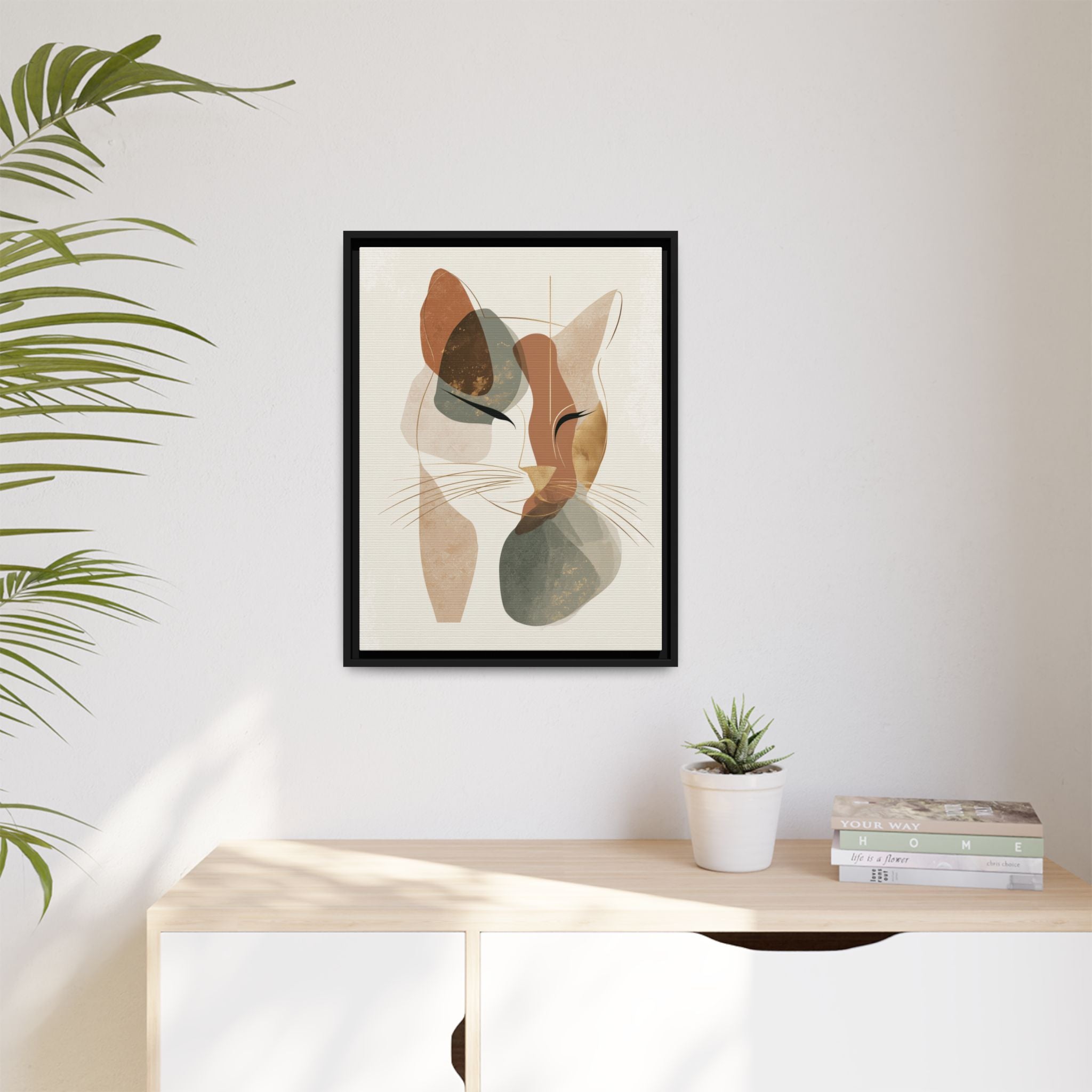Feline Geometry: Abstract Cat Portrait, Minimalist Earth Tones   |  Personalized & Custom Orders Available