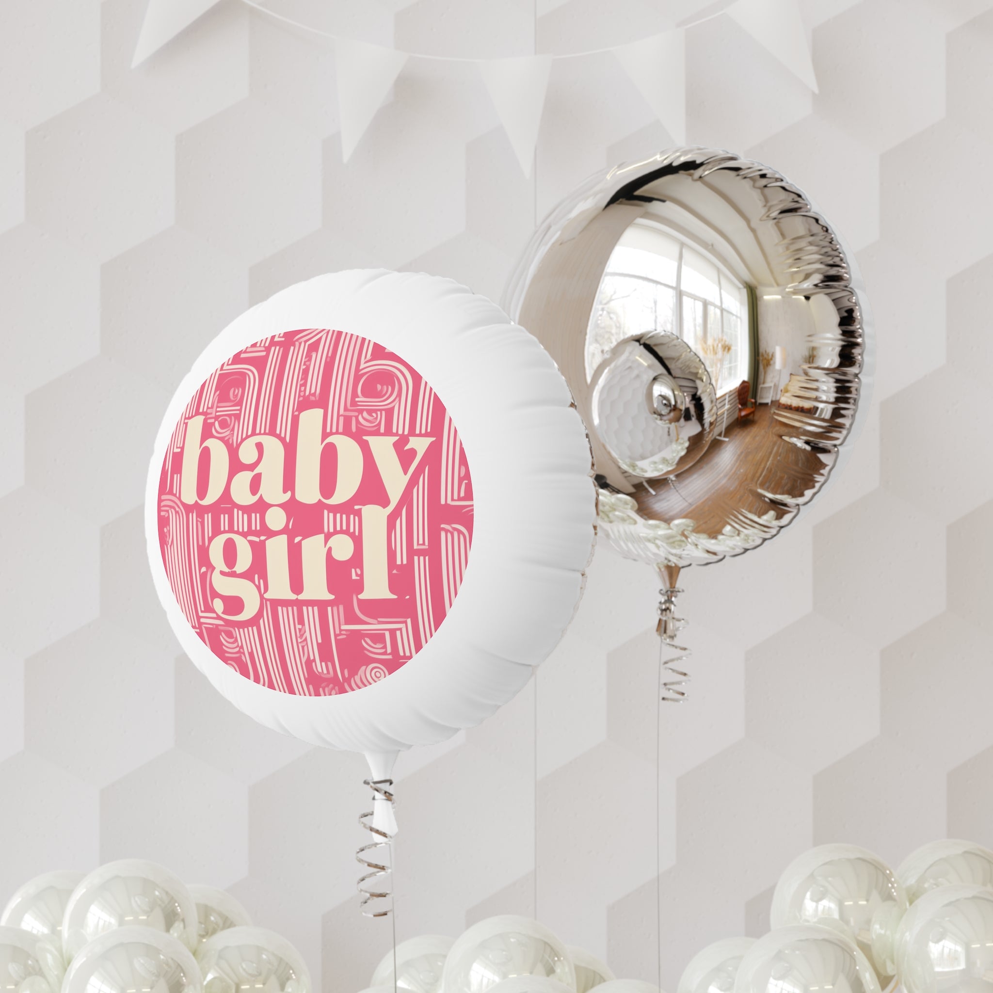 Baby Girl Mylar Helium Balloon — Pink Retro Typography Baby Shower Decor