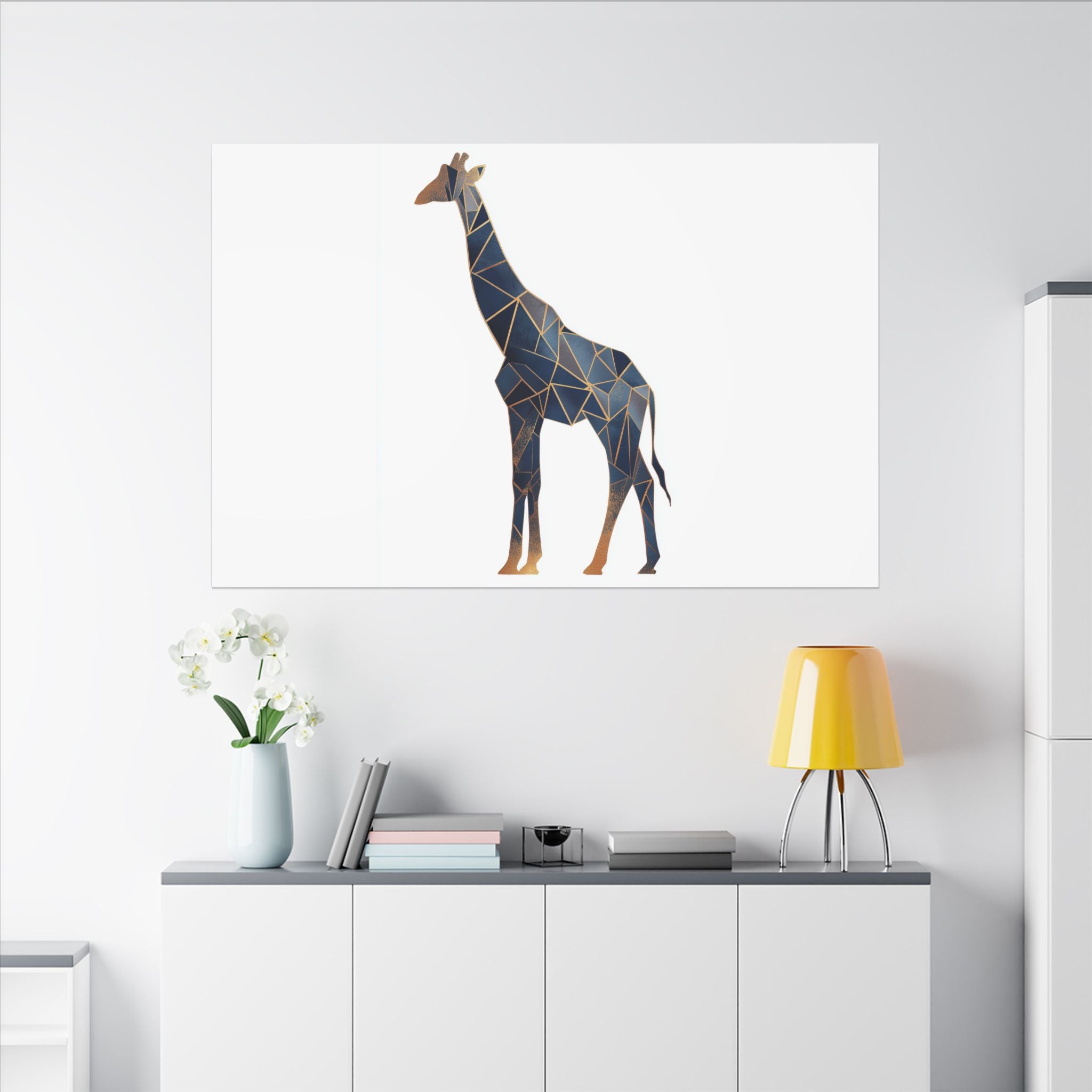 Prismatic Giraffe: Geometric Wildlife Art, Modern Mosaic Deconstruction, Angular Blue and Bronze Composition   |  Personalized & Custom