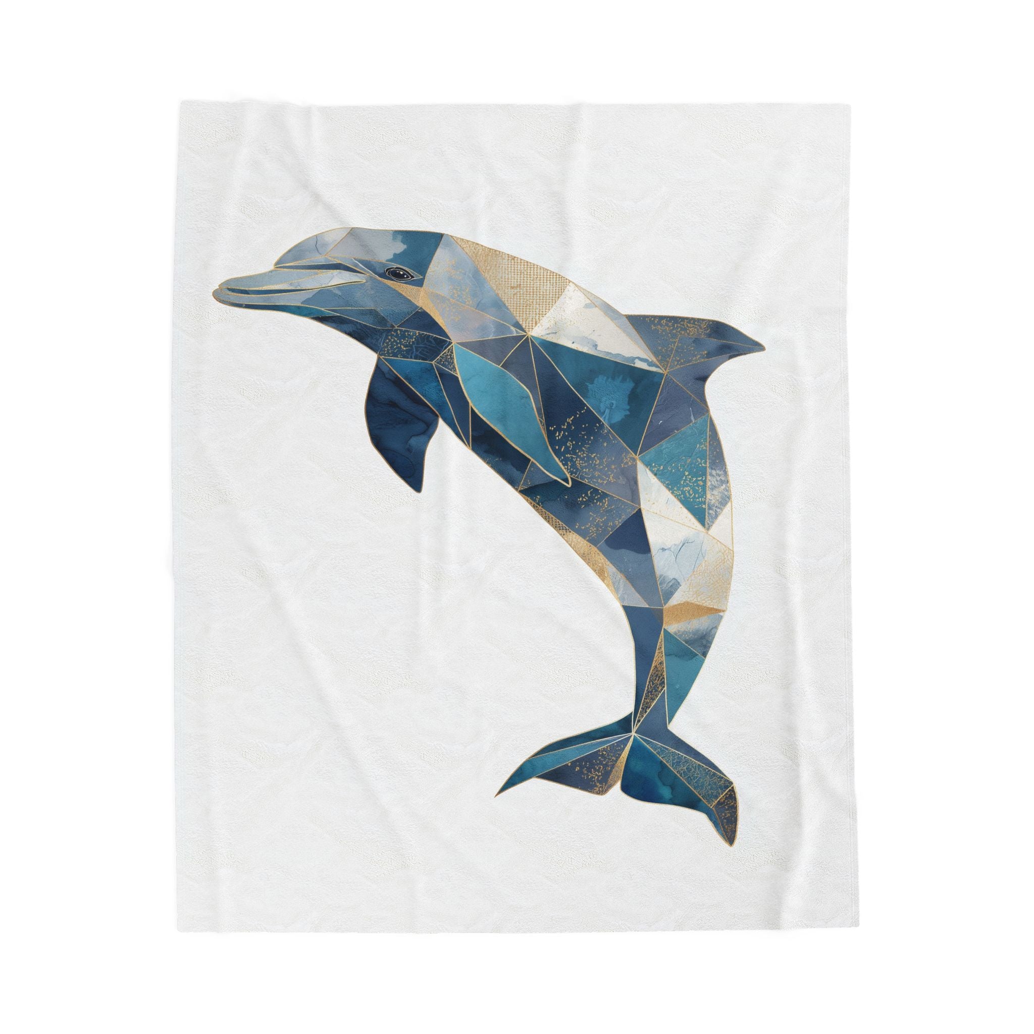 Ocean's Geometry Bedding: Mosaic Dolphin, Coastal Triangular Art, Blue and Gold Dolphin Design   |  Personalized & Custom Orders Available