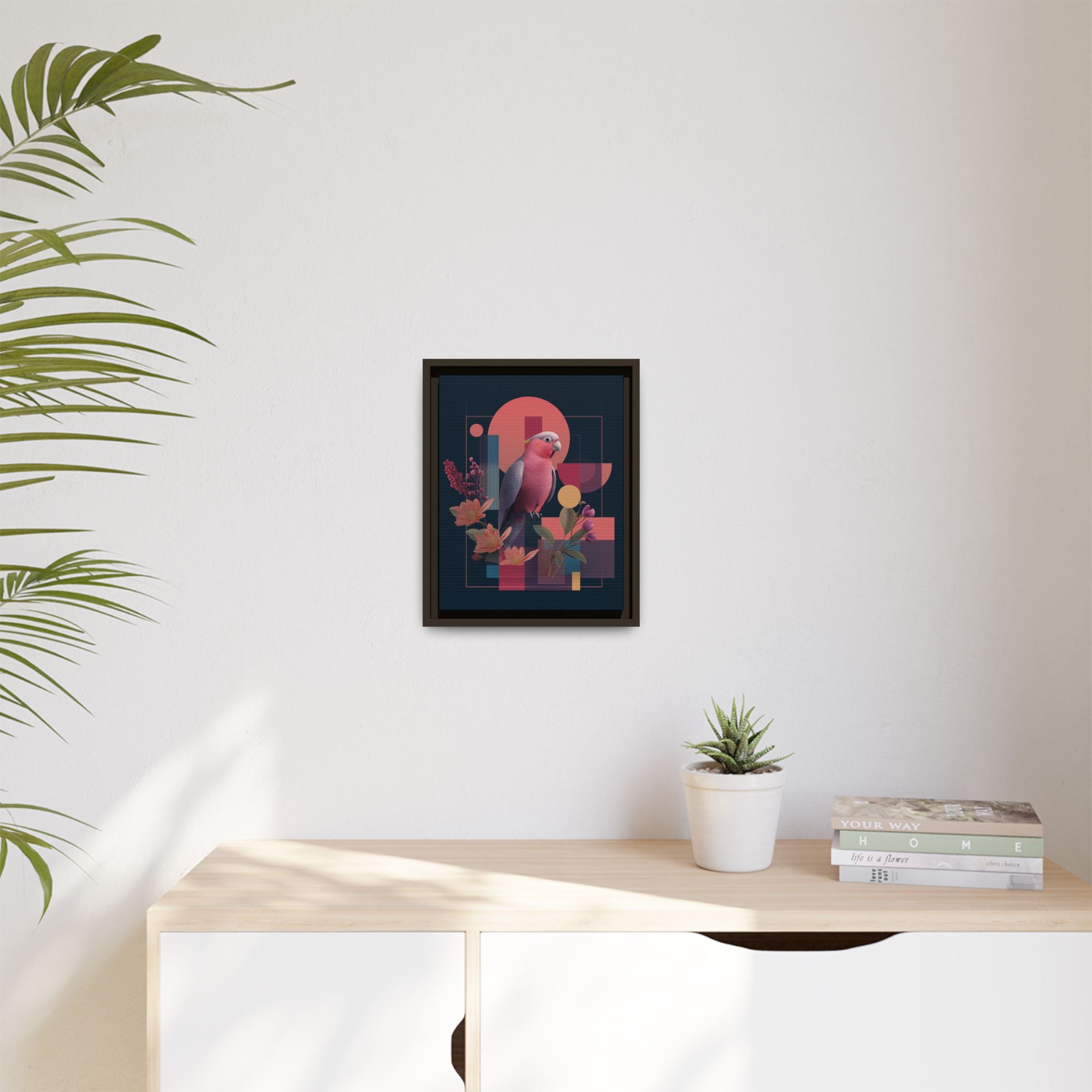 Galah Geometric Framed Print : Stylized Digital Cockatoo Portrait, Contemporary Abstract Botanical    |   Custom Orders Accepted