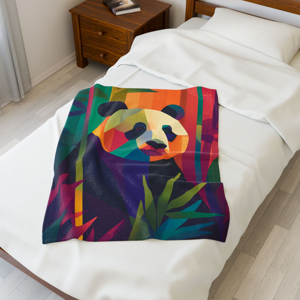 Geometric Panda Blanket: Wildlife Art, Digital Kaleidoscope Design, Contemporary Animal Illustration   |  Personalized & Custom Orders