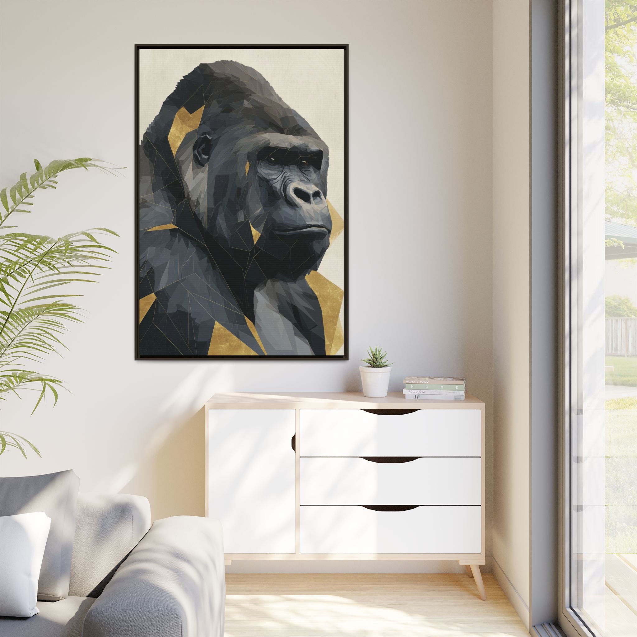 Primal Geometry: Polygonal Gorilla Portrait, Modern Metallic Wildlife Art   |  Personalized & Custom Orders Available