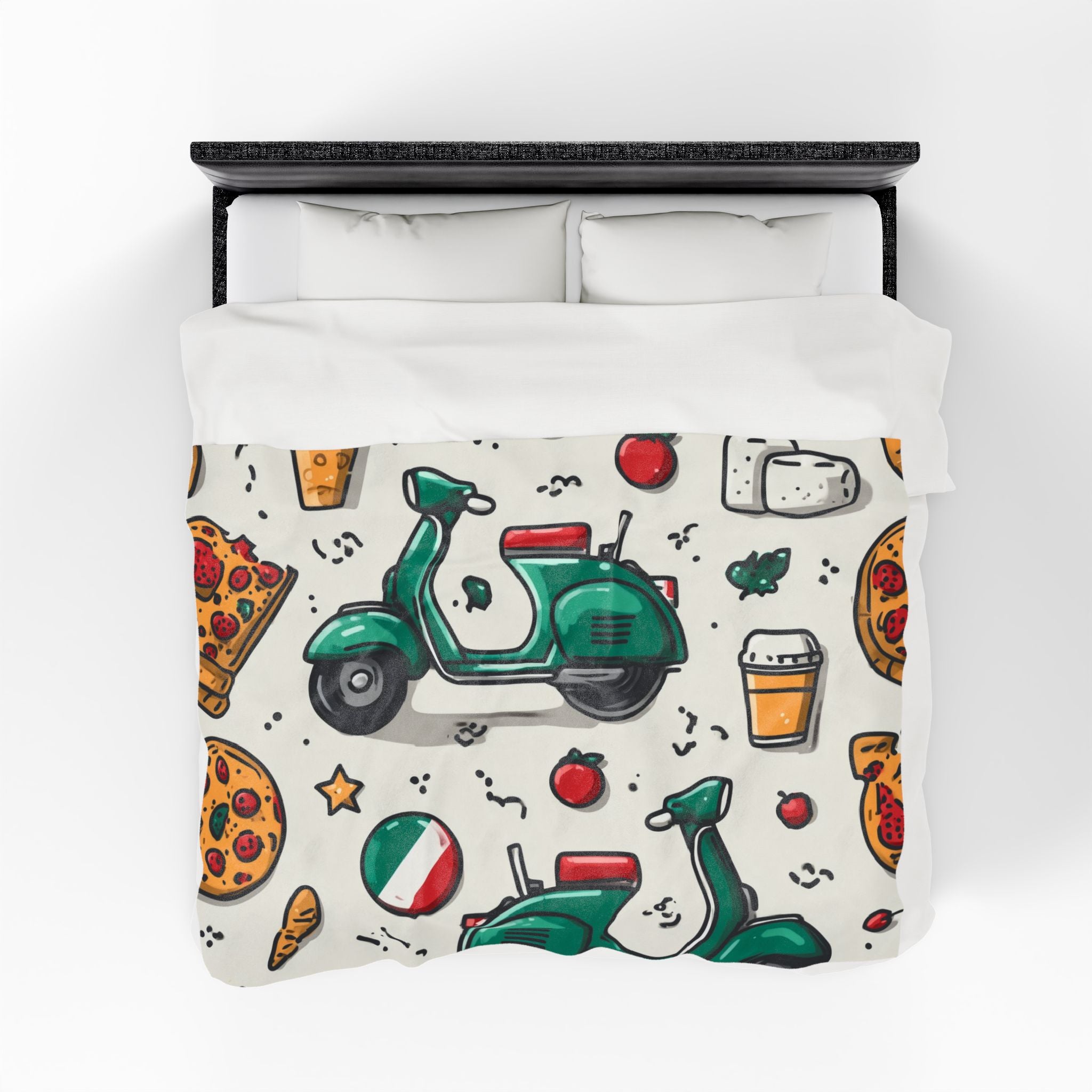 Plush Blanket Italian Vespa Doona Cover, Velveteen Bedspread Quilt, Cozy Bedroom Decor Gift, Home Textiles, Vintage Transportation Bedding