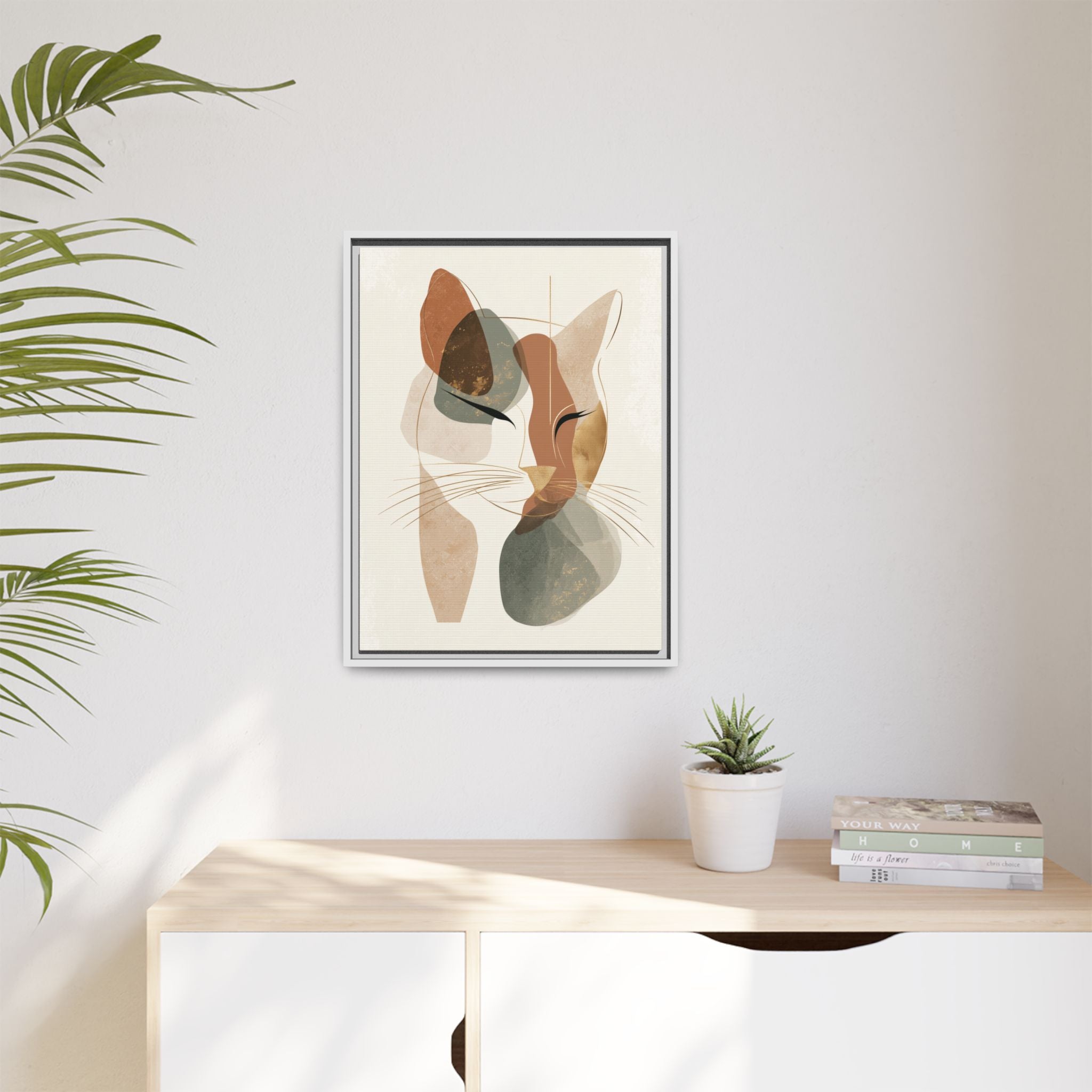 Feline Geometry: Abstract Cat Portrait, Minimalist Earth Tones   |  Personalized & Custom Orders Available