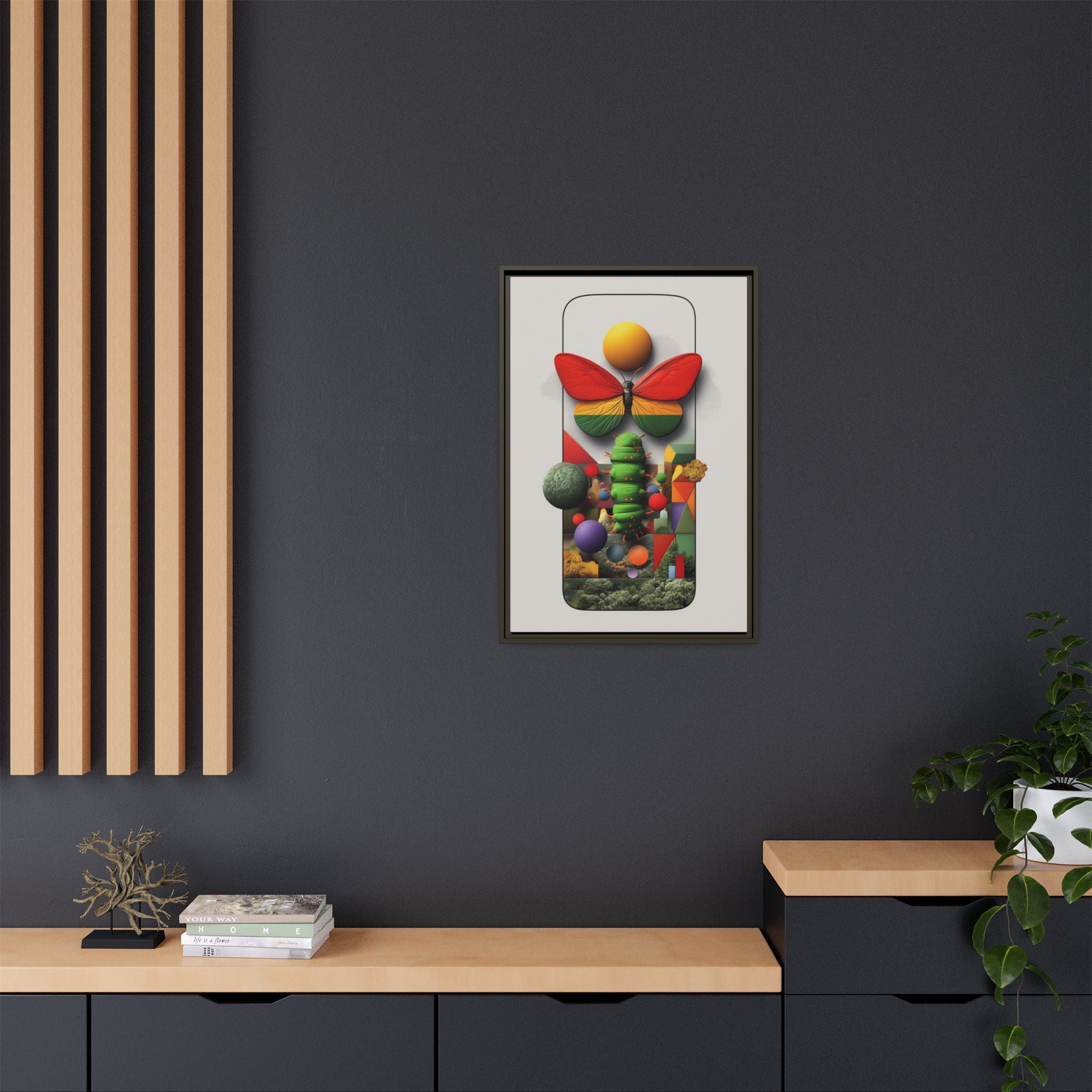 Metamorphosis Framed Print : Geometric Nature Transformation, Vibrant Butterfly Composition   |  Personalized & Custom Orders Available