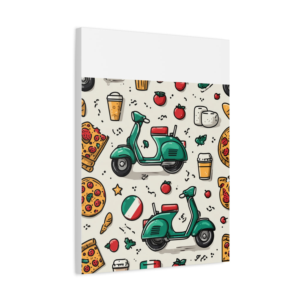 Vibrant Travel Nostalgia Canvas Art, Scooter Decor, Foodie Wall Art, Fun Home Decor, Gift for Adventurers, Kitchen Wall Hanging