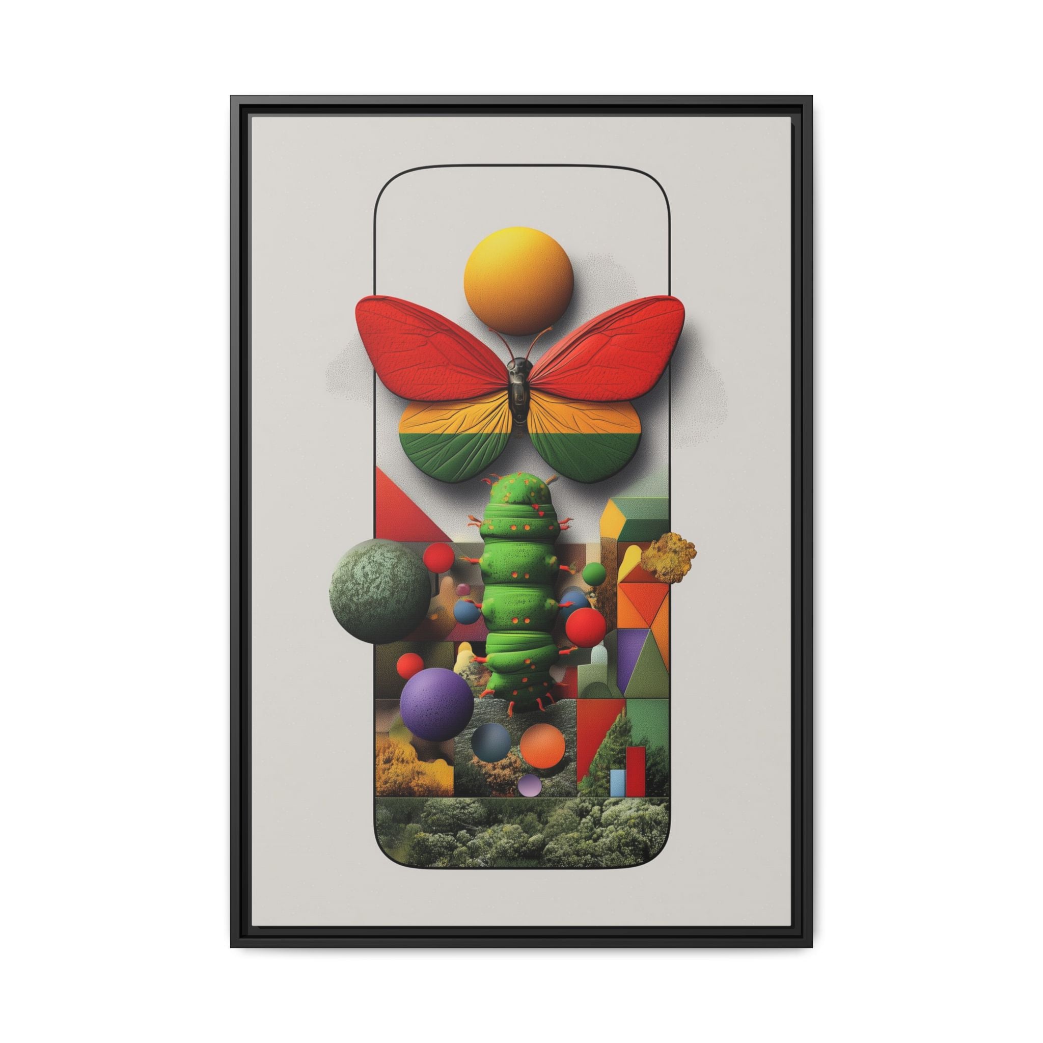 Metamorphosis Framed Print : Geometric Nature Transformation, Vibrant Butterfly Composition   |  Personalized & Custom Orders Available