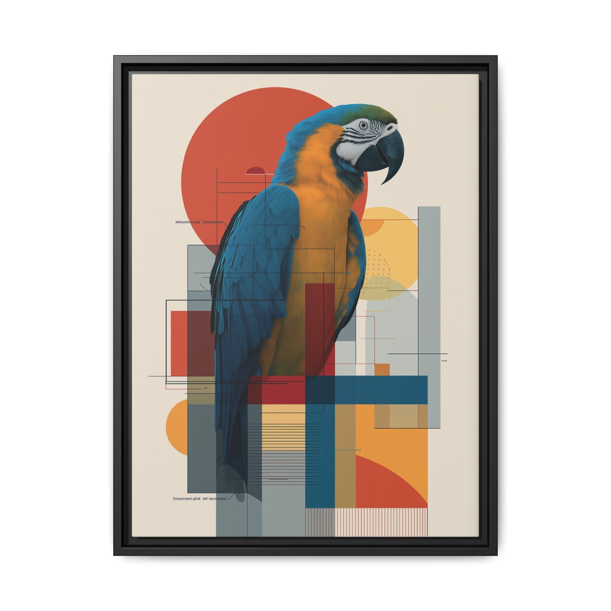 Macaw in Geometric Harmony: Modern Avian Portrait, Architectural Abstract Composition   |    Custom Orders Available