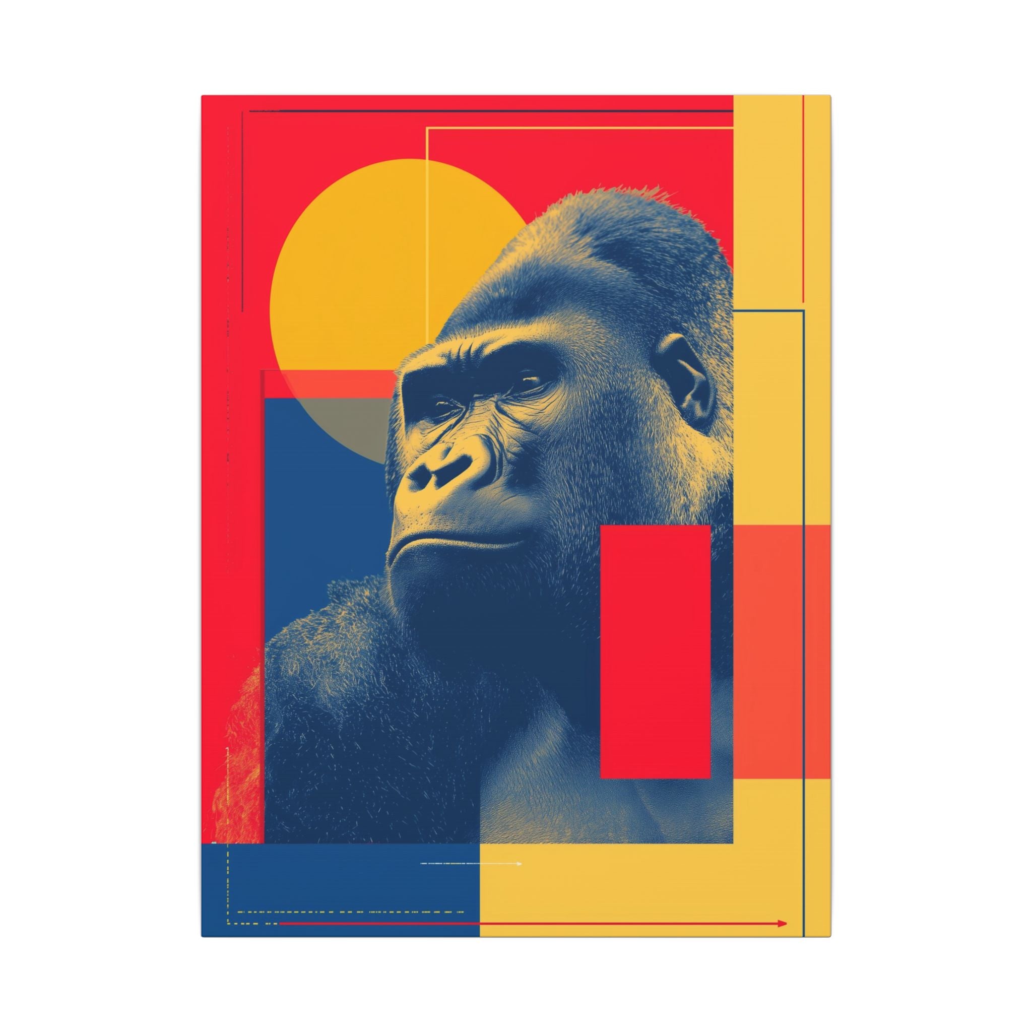 Regal Primate: Geometric Pop Art Portrait, Blue and Yellow Gorilla Graphic, Contemporary Wildlife Design   |  Personalized & Custom Orders