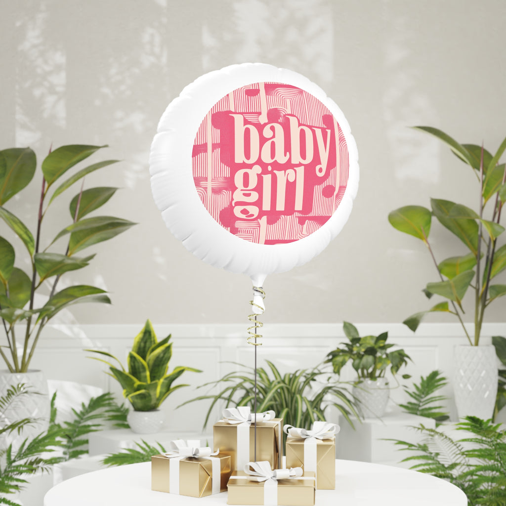 Baby Girl Mylar Balloon – Pink Retro "baby girl" Helium Balloon