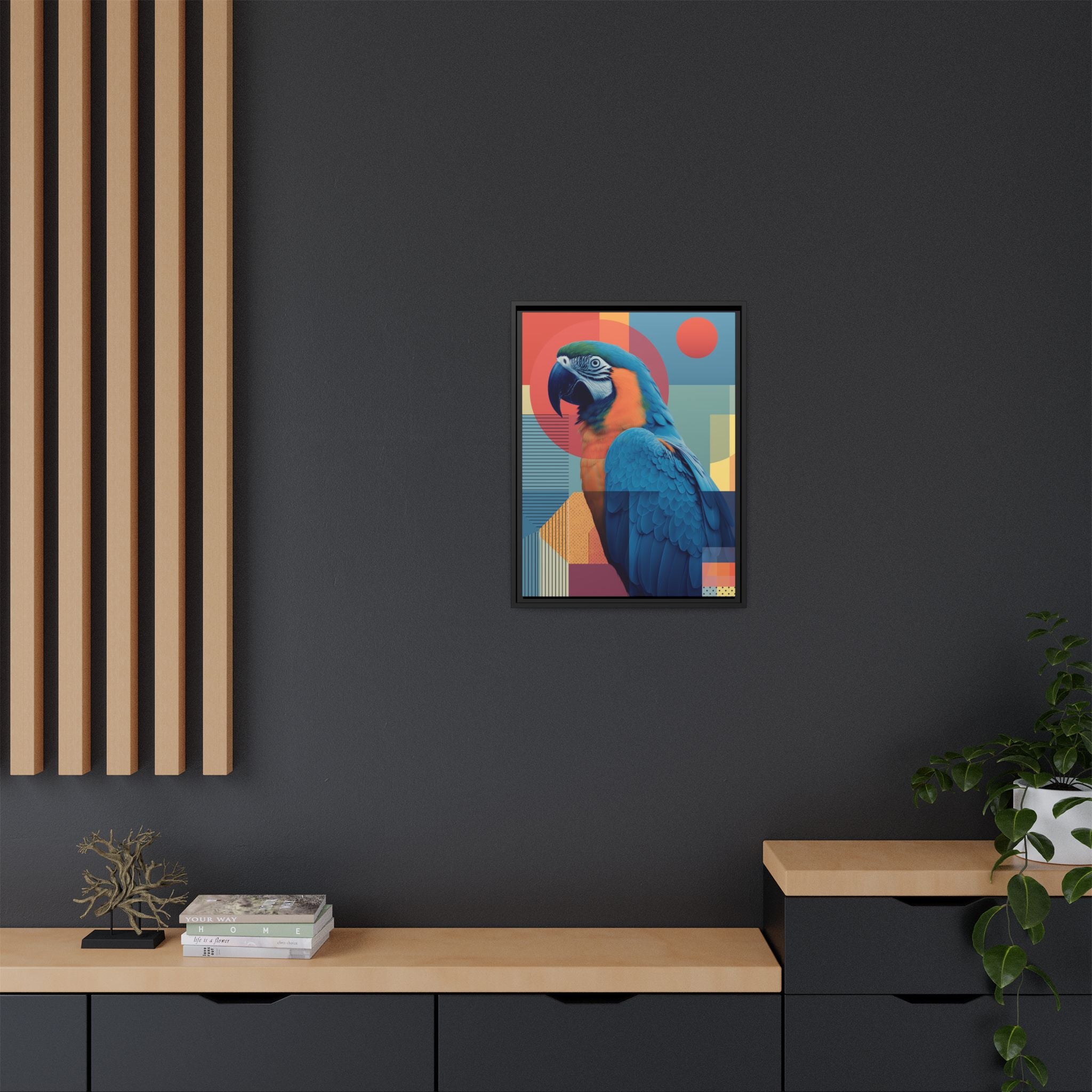 Macaw Geometric Framed Print : Mid-Century Modern Bird Art, Tropical Parrot Print   |  Personalized & Custom Orders Available
