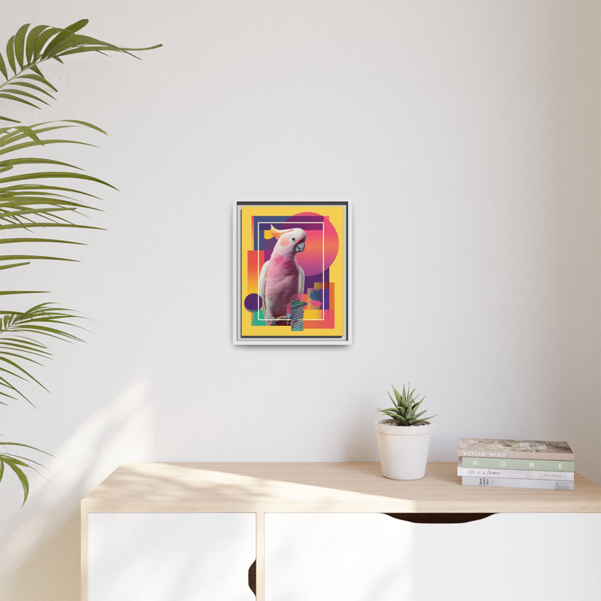 Geometric Cockatoo Composition: Moluccan Parrot Portrait, Modern Abstract Design   |    Custom Orders Available