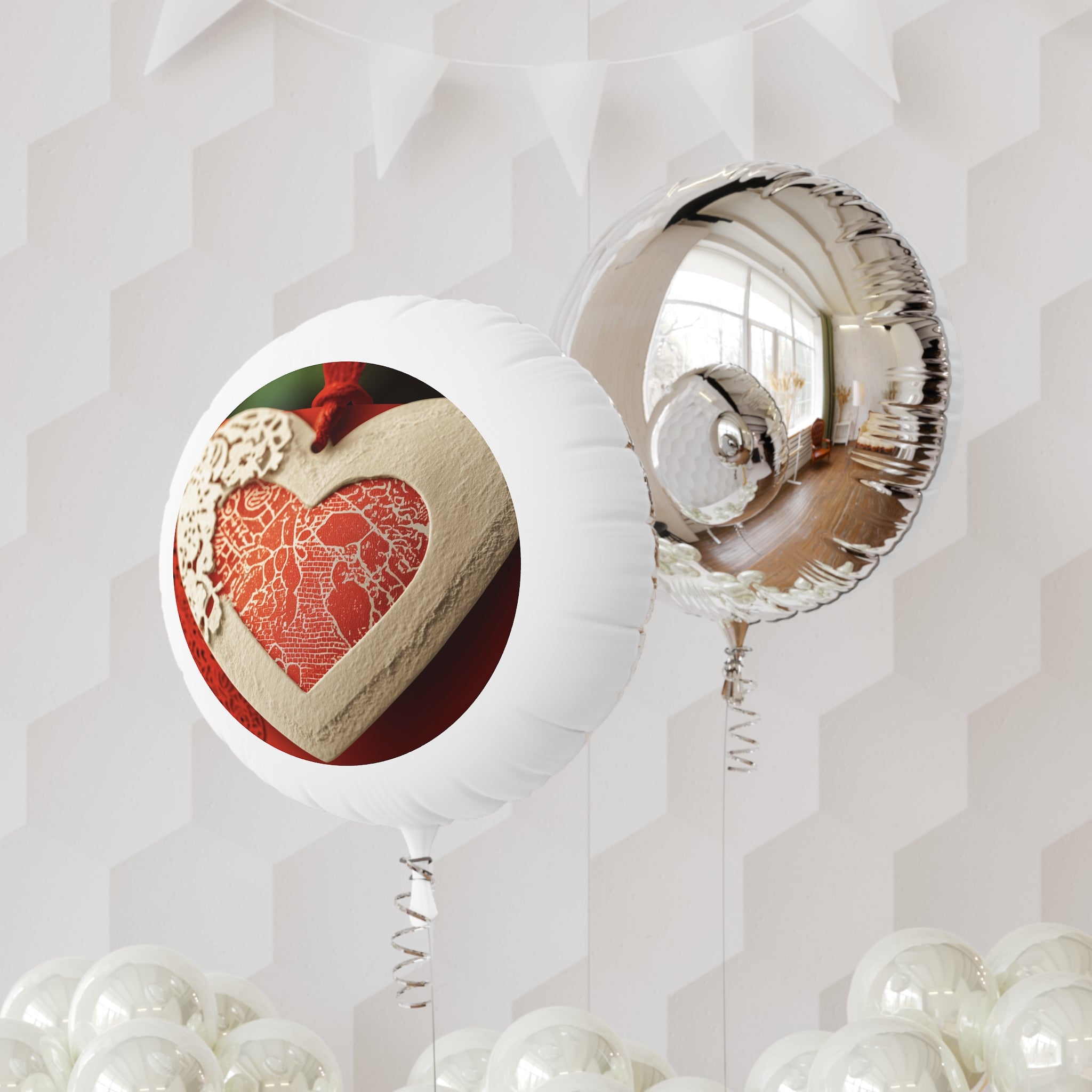 Valentine Heart Mylar Helium Balloon — Lace Heart Love Party Decor