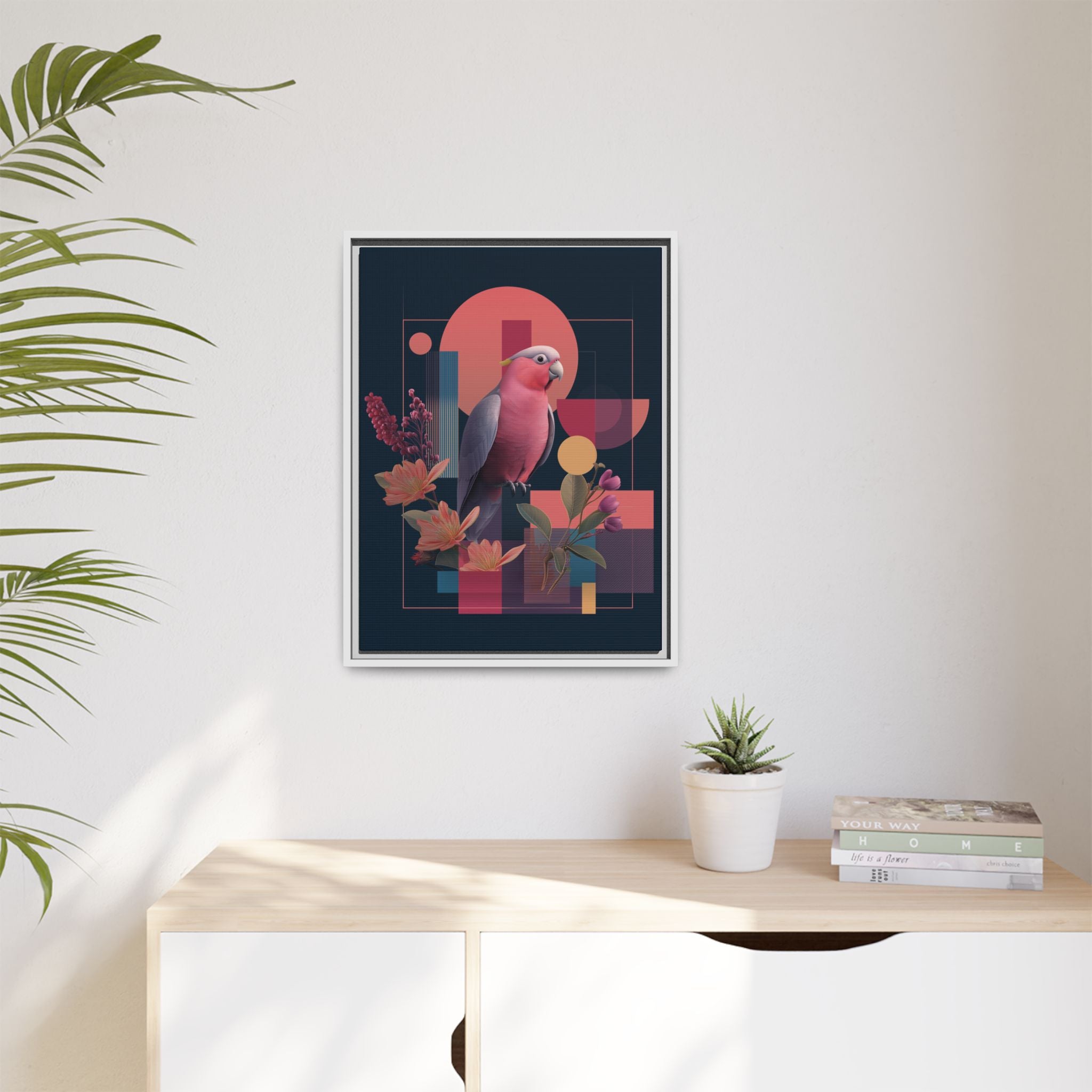 Galah Geometric Framed Print : Stylized Digital Cockatoo Portrait, Contemporary Abstract Botanical    |   Custom Orders Accepted