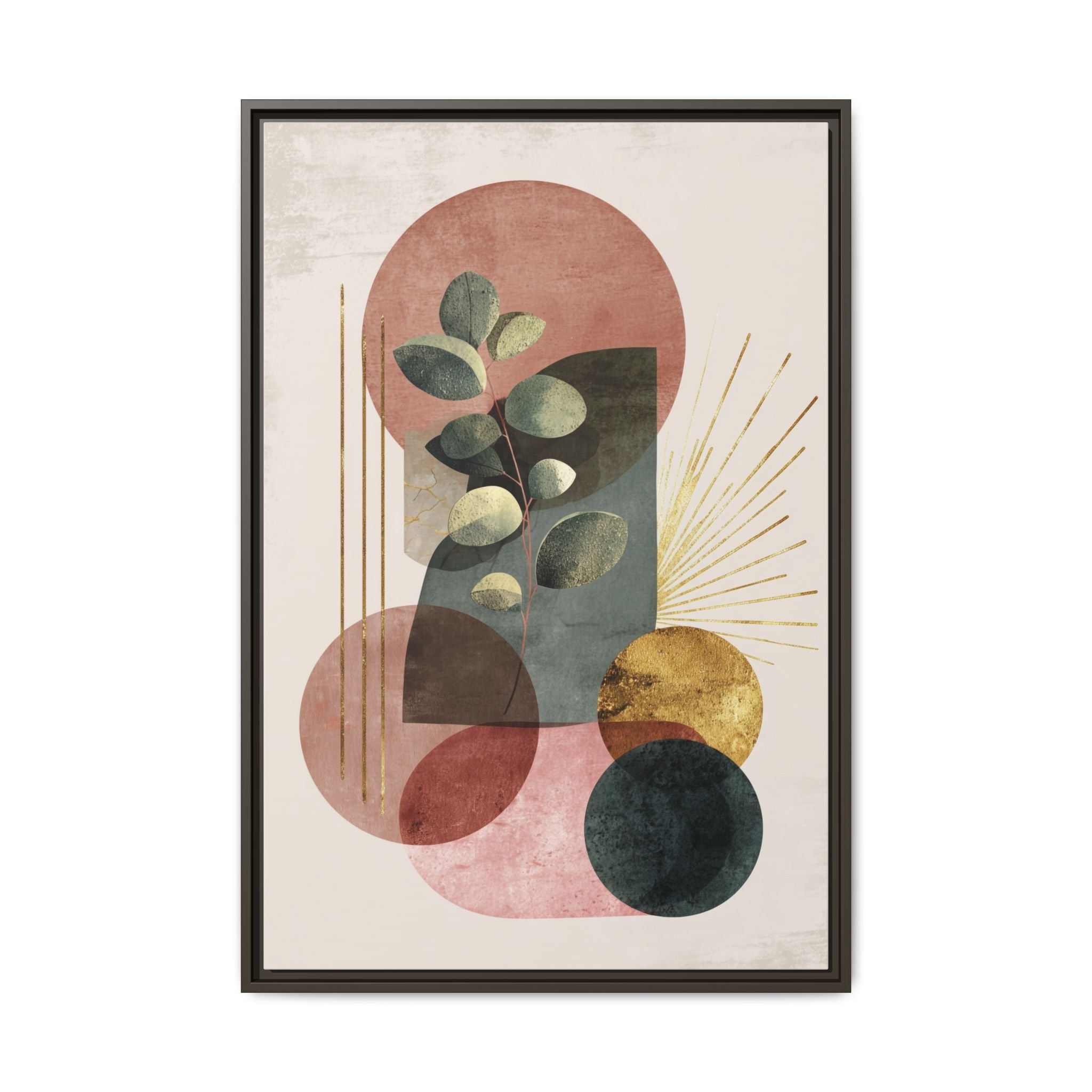 Botanical Geometric Symphony: Eucalyptus Harmony, Metallic Intersections, Modern Earth Tones   |   Custom Orders Accepted