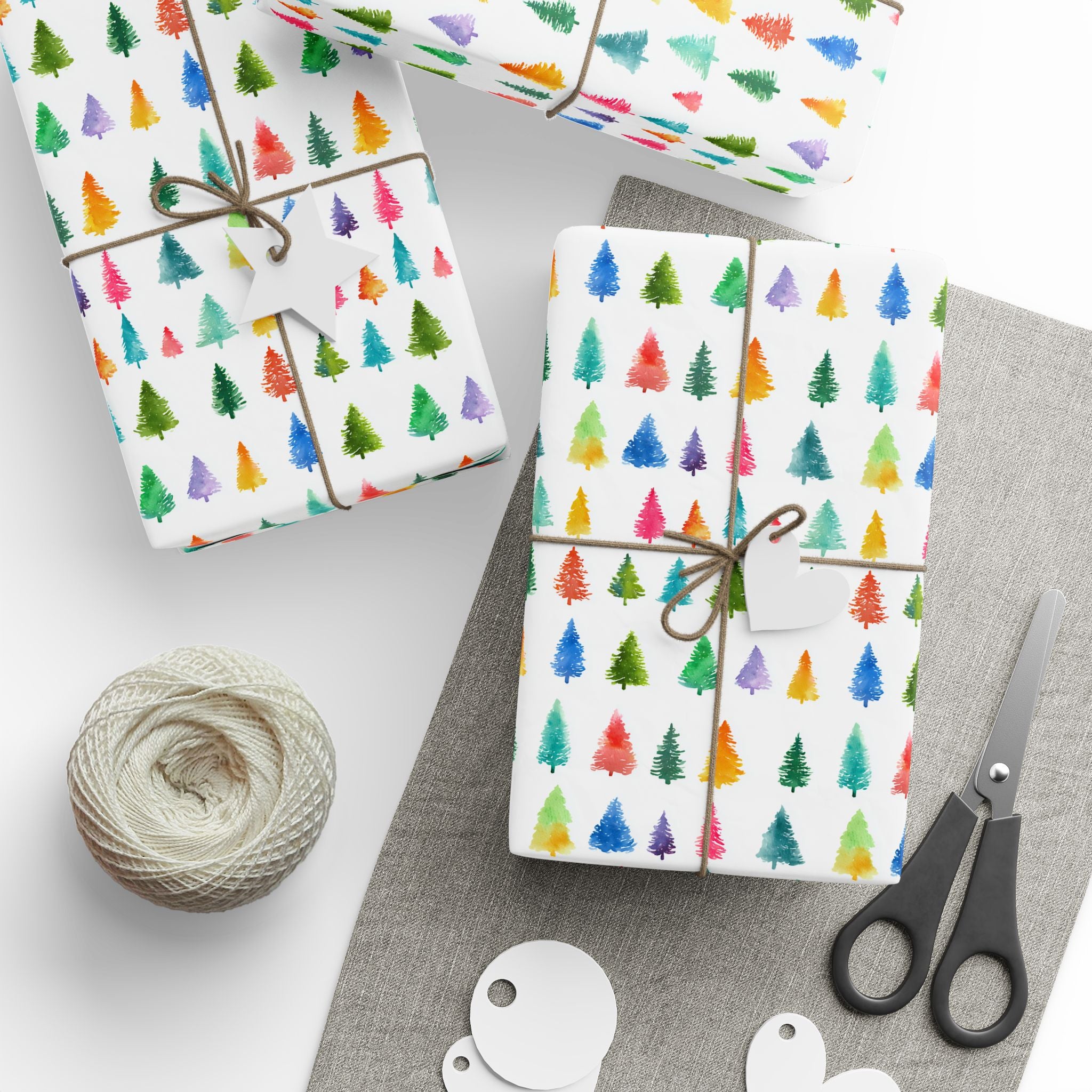 Holiday Tree Wrapping Paper — Colorful Watercolor Christmas Trees Gift Wrap Roll