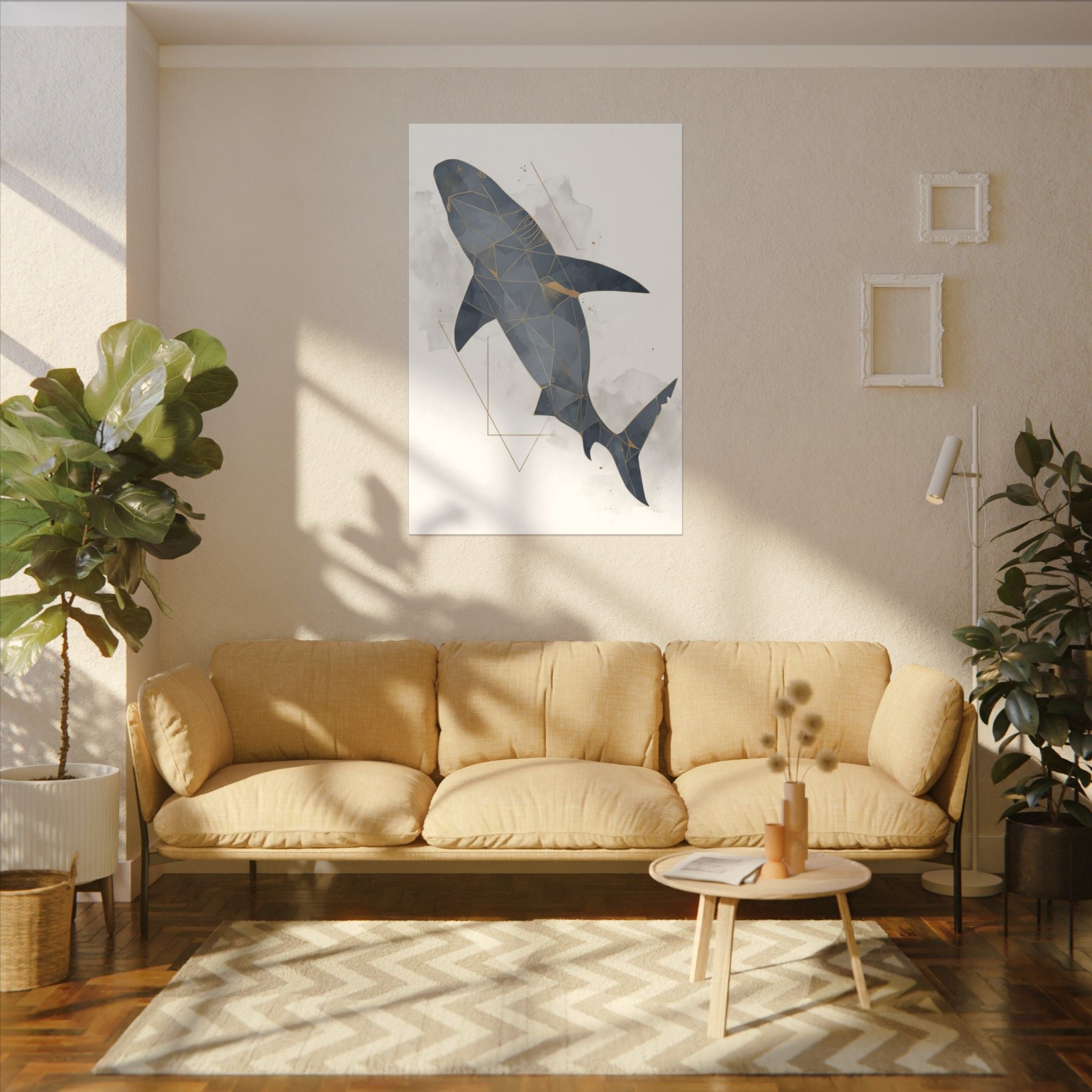 Apex Predator: Geometric Marine Portrait, Triangular Mosaic Design, Blue-Gray Shark Art   |  Personalized & Custom Orders Available