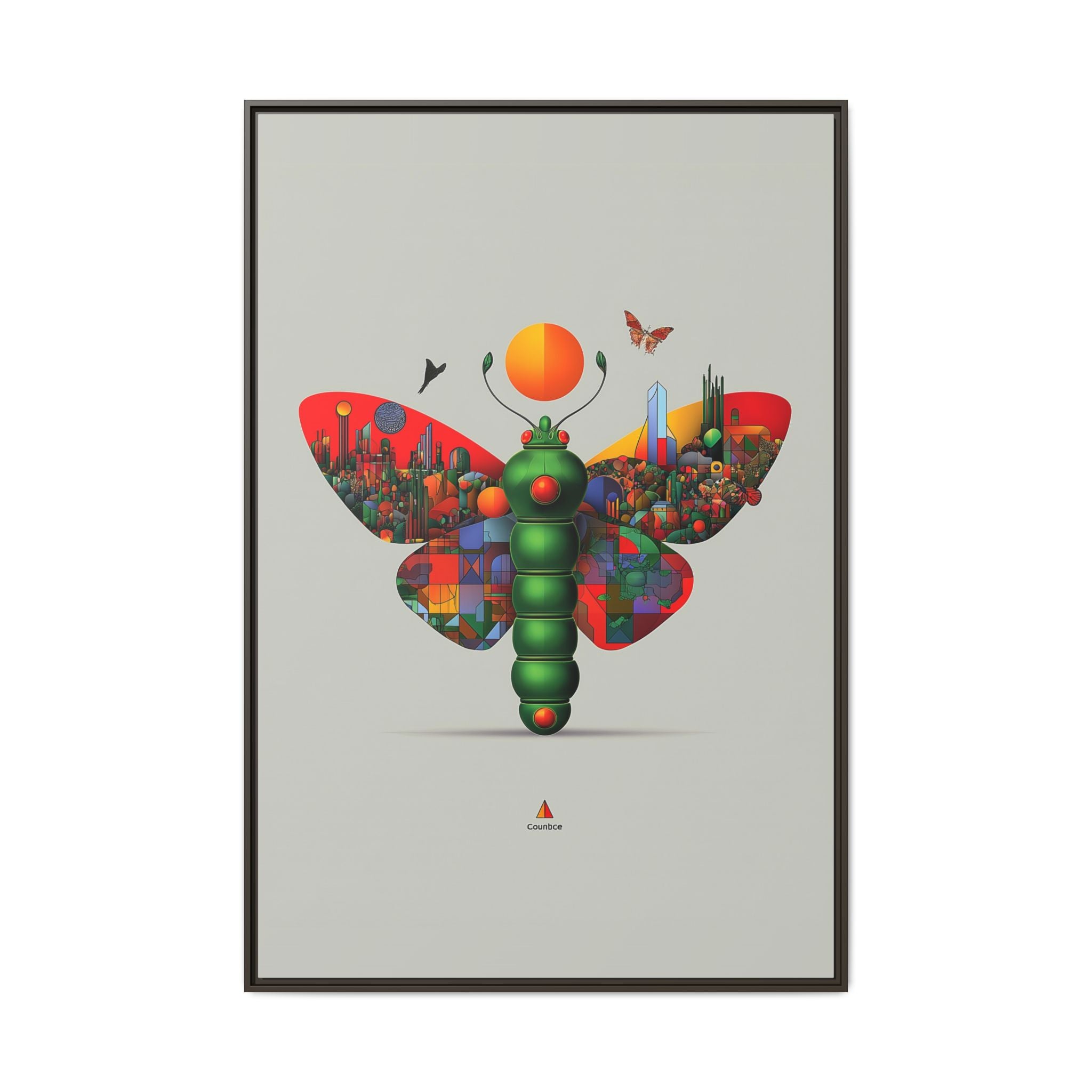 Urban Metamorphosis Framed Print: Geometric Cityscape Butterfly, Digital Surrealism Collage   |  Custom Orders Available