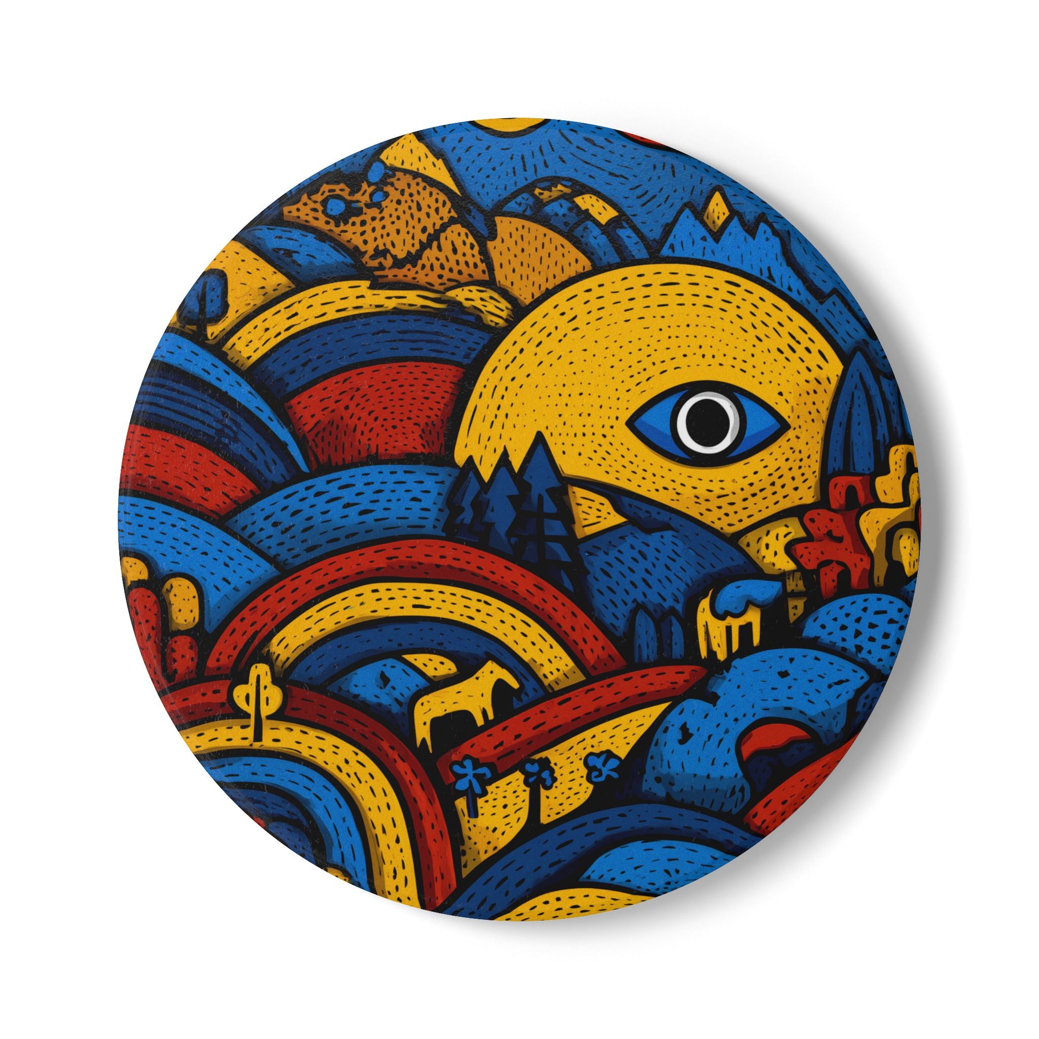 Vibrant Colombian Landscape Ceramic Coaster, Colorful Drinkware, Home Decor, Unique Gift, Coffee Table Accessory